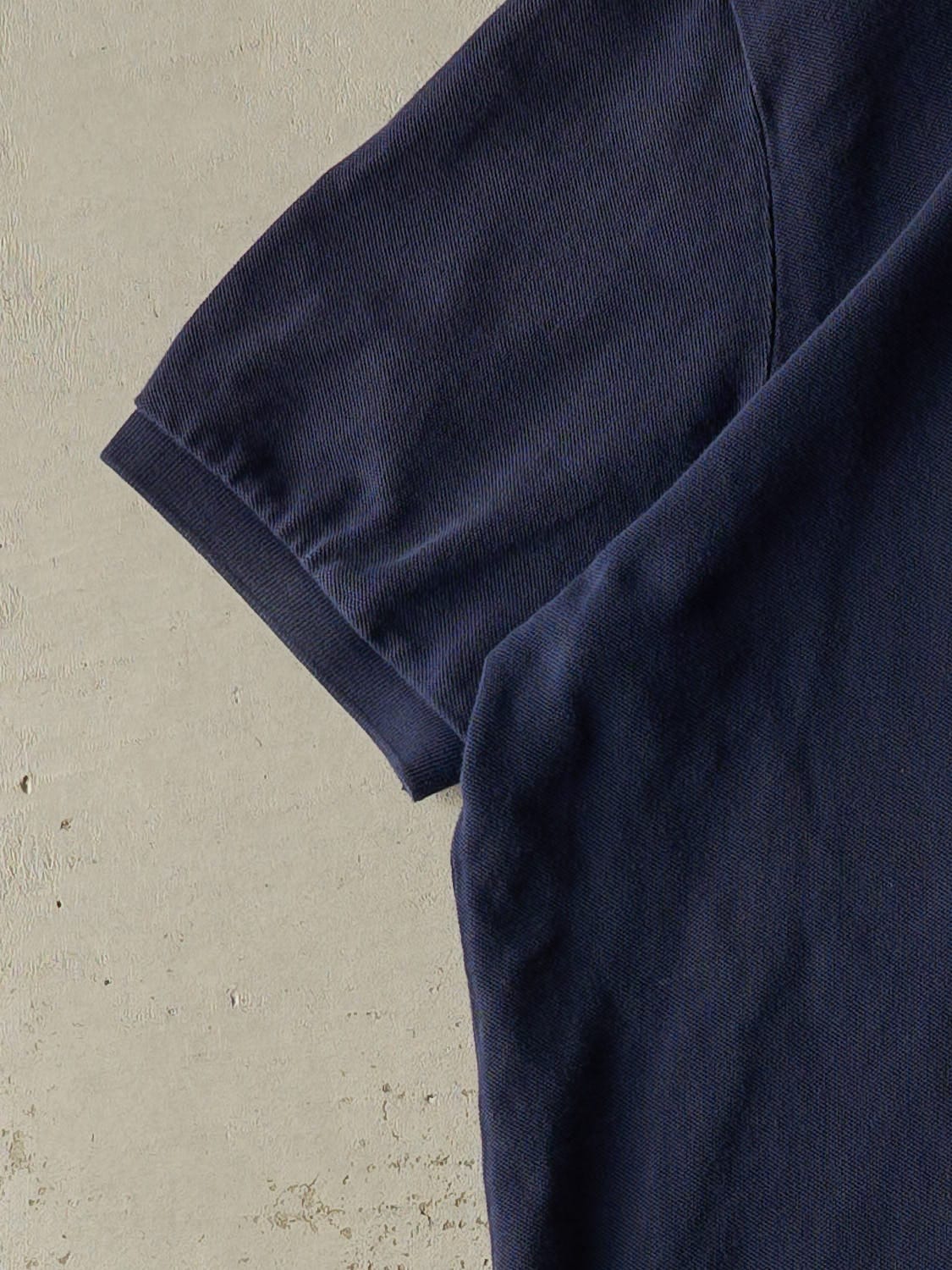 Vintage Y2K Navy Blue Polo Embroidered Quarter Button Tee (XL/XXL)