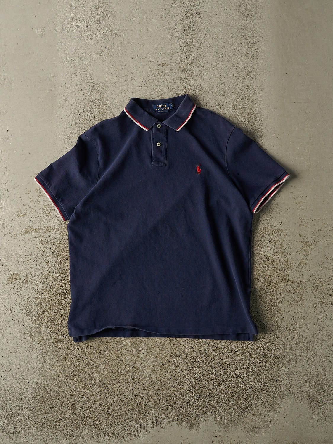 Vintage Y2K Navy Blue Polo Embroidered Quarter Button Tee (M/L)