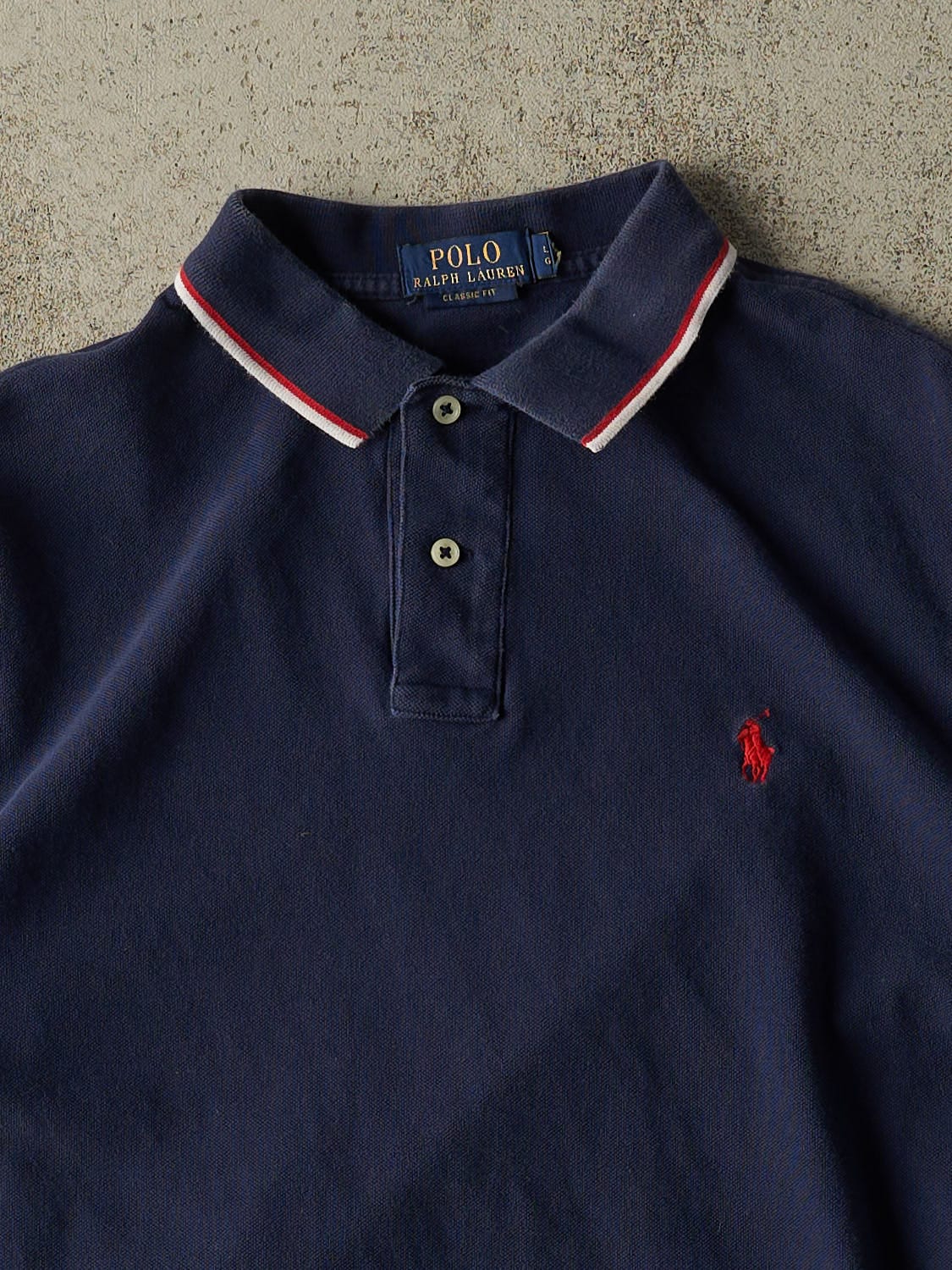 Vintage Y2K Navy Blue Polo Embroidered Quarter Button Tee (M/L)