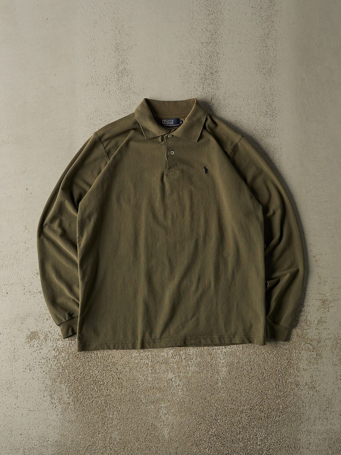 Vintage 90s Green Polo Embroidered Quarter Button Long Sleeve (L)