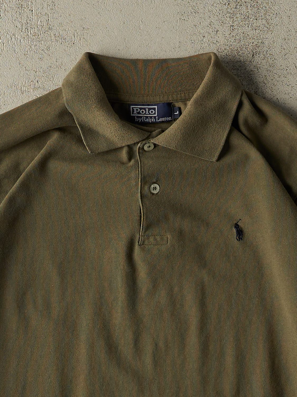 Vintage 90s Green Polo Embroidered Quarter Button Long Sleeve (L)