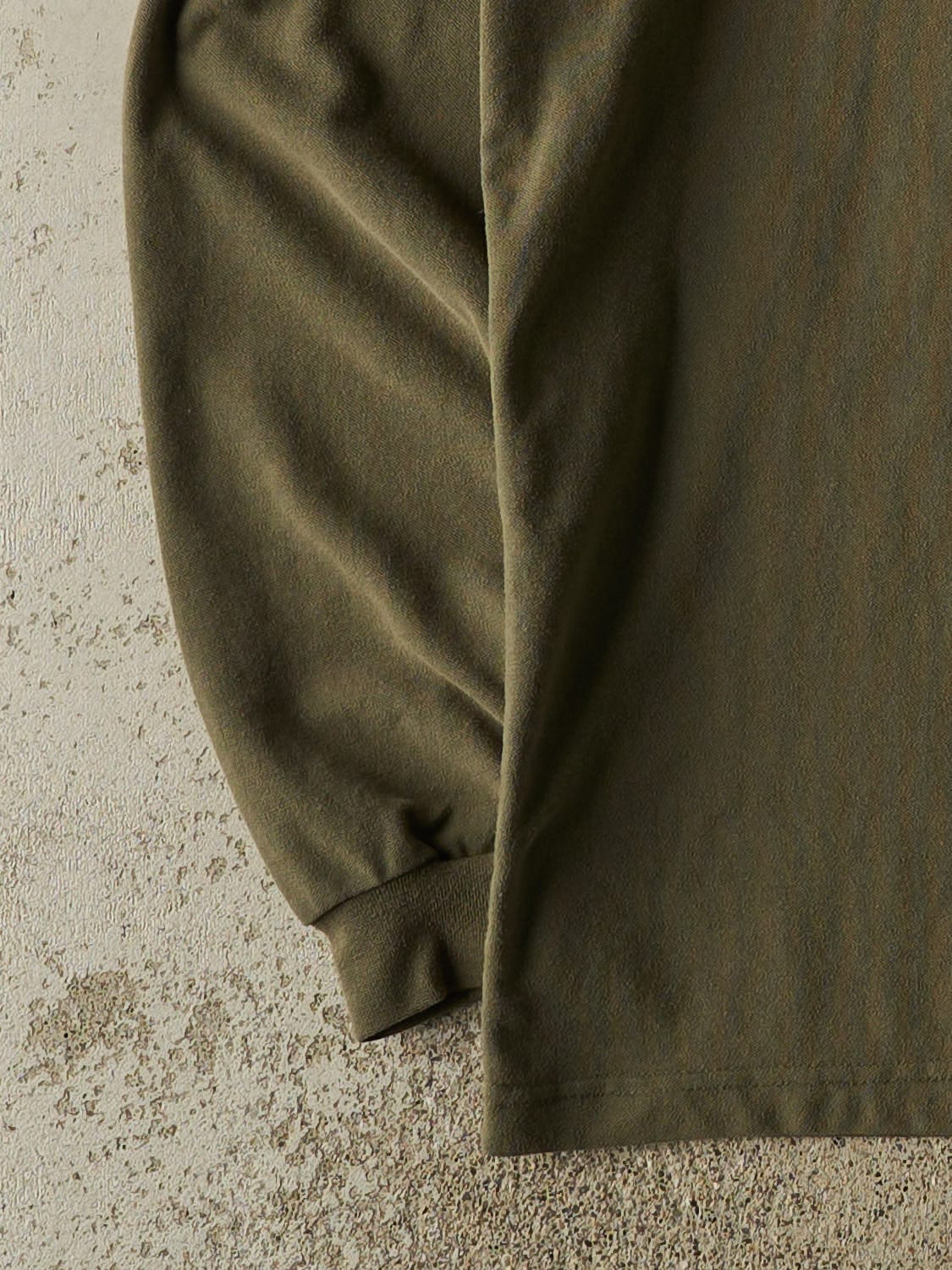 Vintage 90s Green Polo Embroidered Quarter Button Long Sleeve (L)