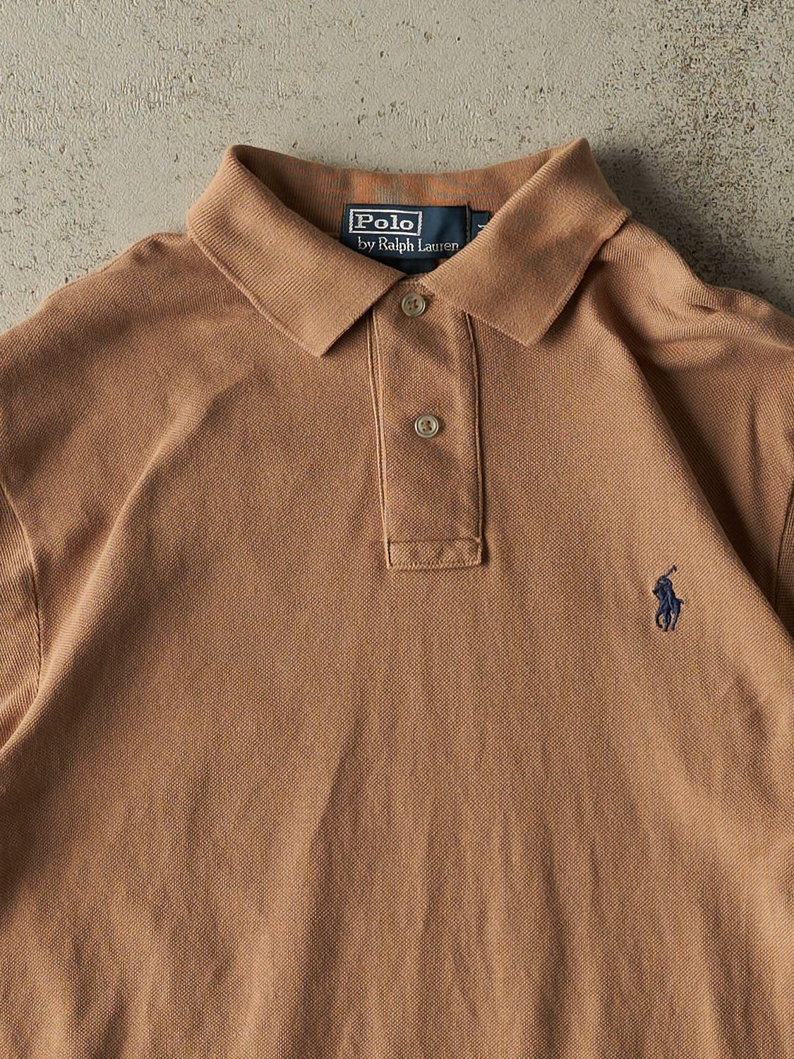 Vintage 90s Beige Polo Embroidered Quarter Button Tee (S/M)