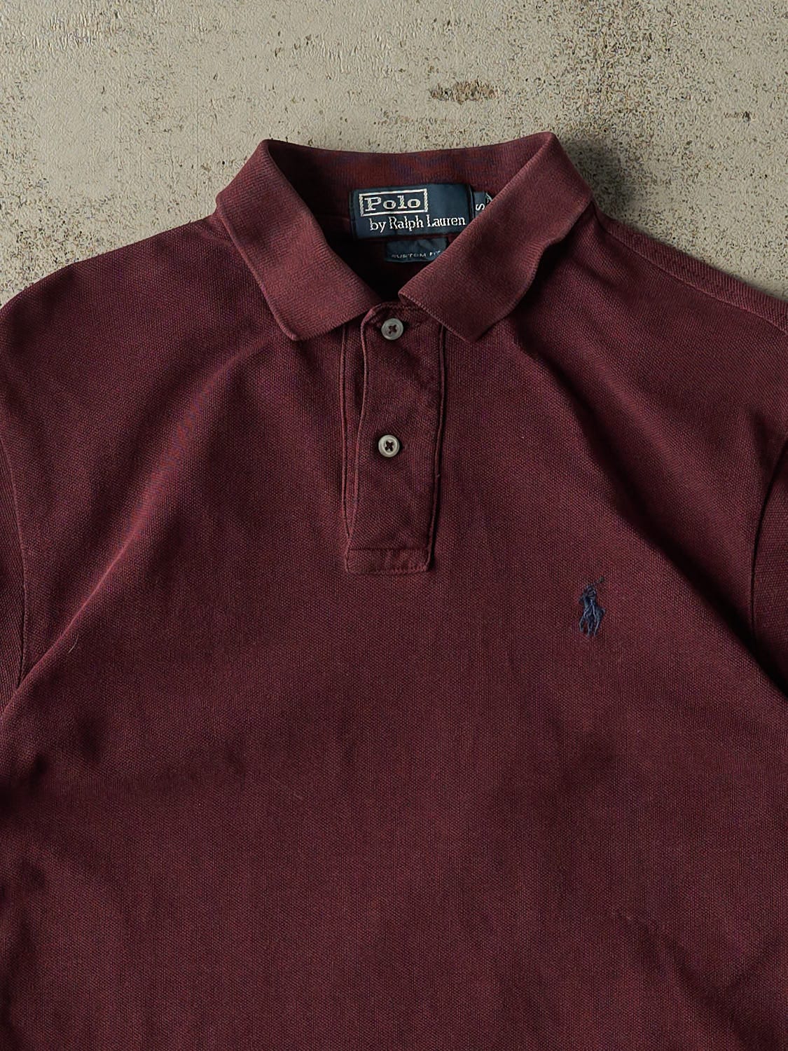 Vintage 90s Burgundy Polo Embroidered Quarter Button Tee (XS/S)