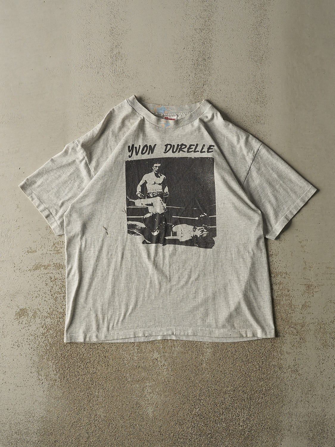 Vintage 90s Heather Grey Yvon Durelle Boxing Tee (XL)