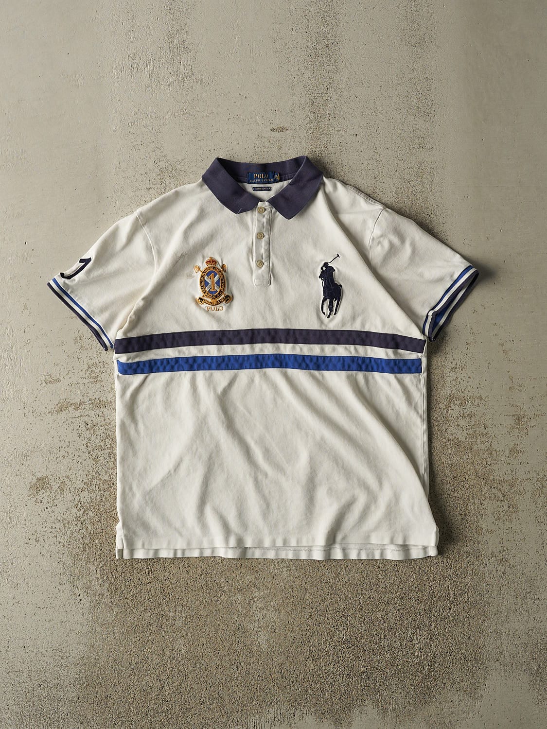 Vintage Y2K White Polo Embroidered Quarter Button Tee (L)