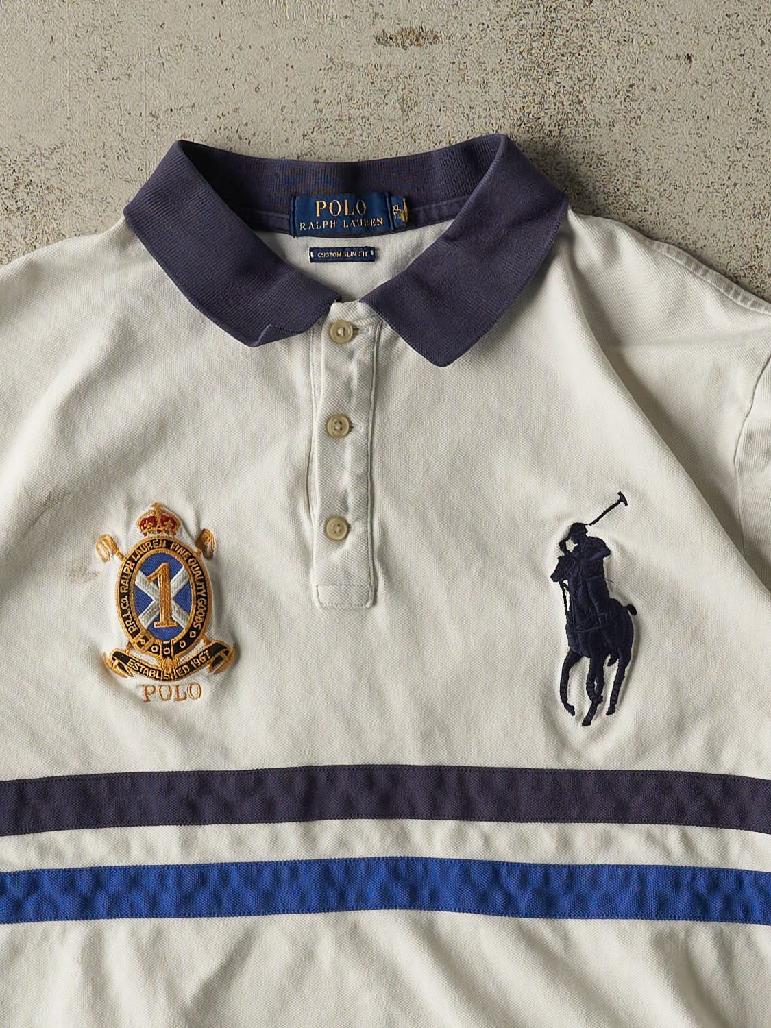 Vintage Y2K White Polo Embroidered Quarter Button Tee (L)