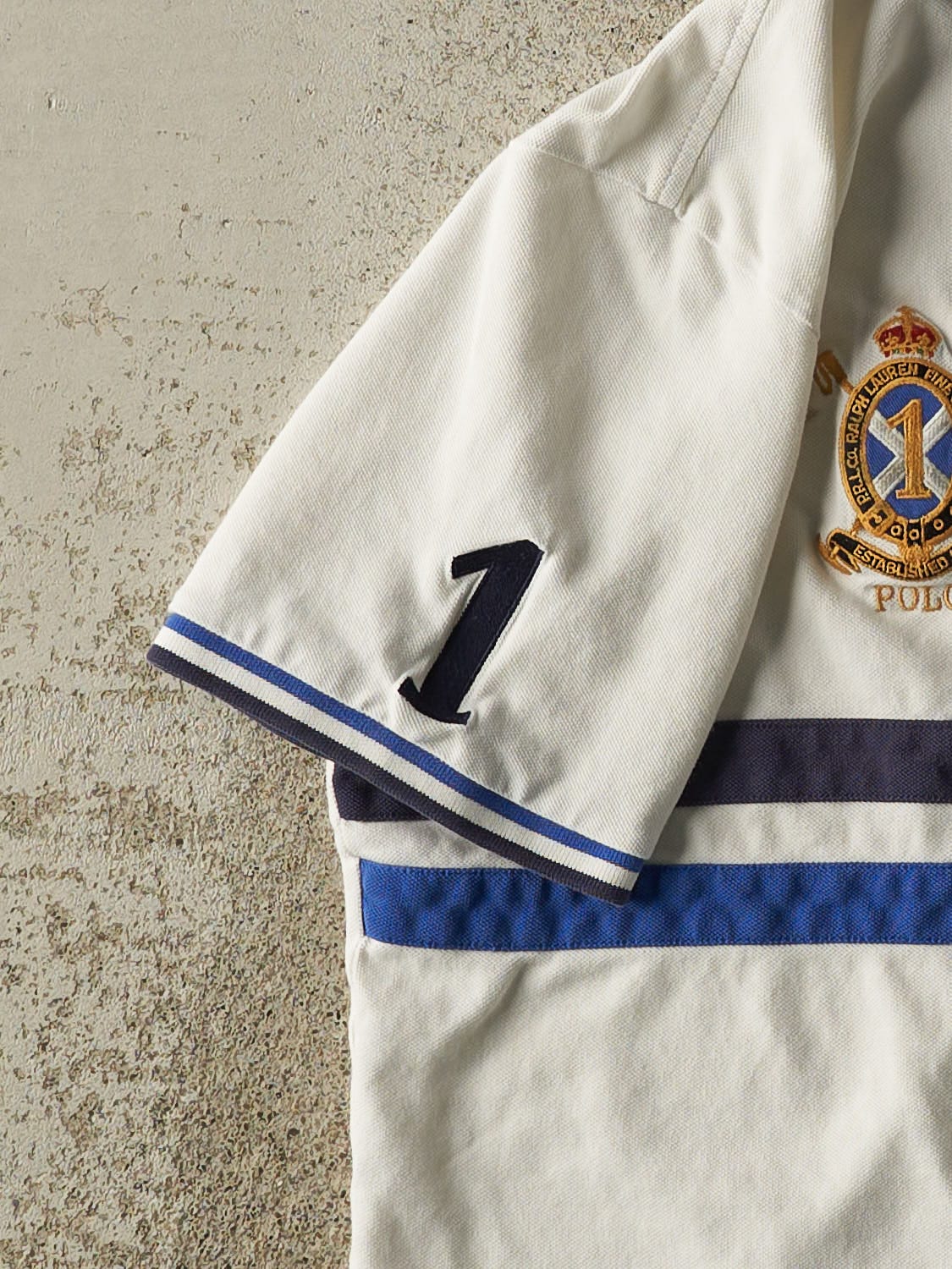 Vintage Y2K White Polo Embroidered Quarter Button Tee (L)