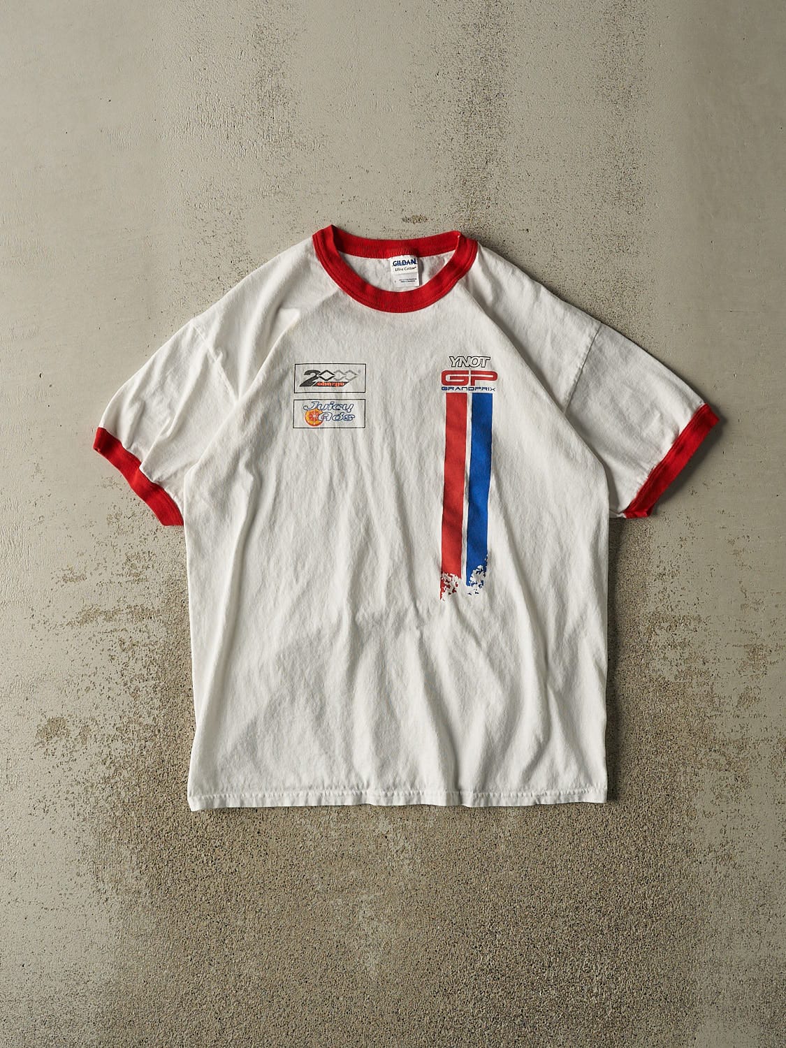Vintage 13' White Grand Prix Ringer Tee (M/L)