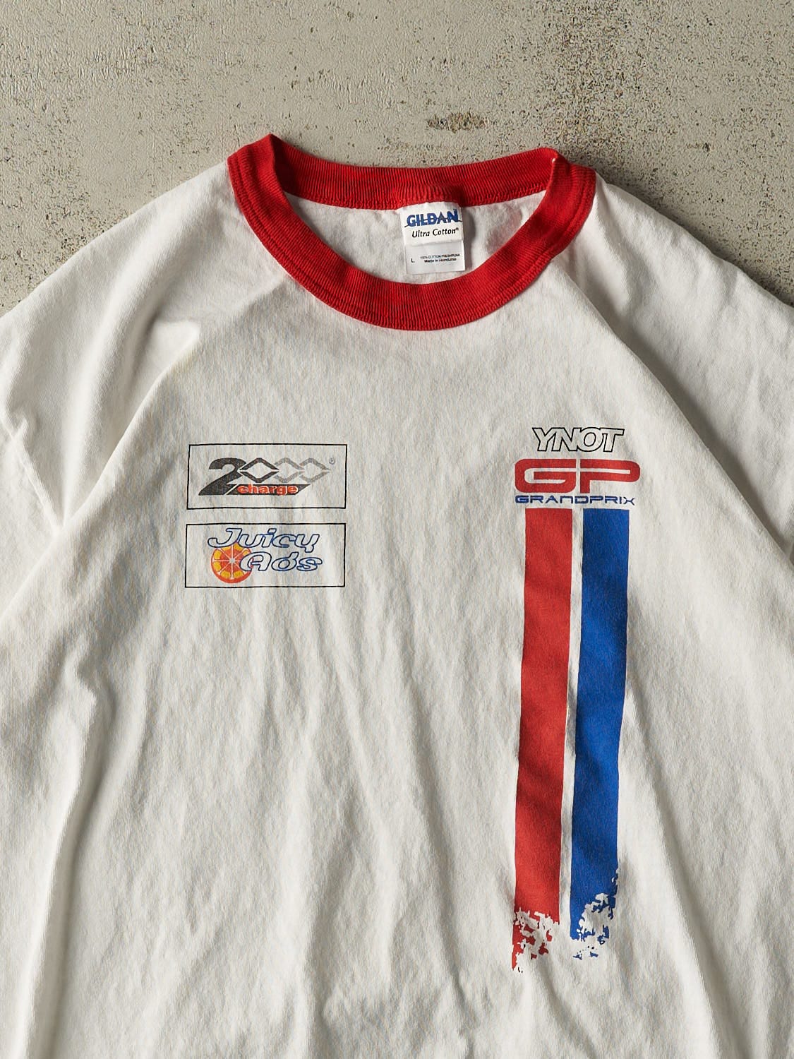 Vintage 13' White Grand Prix Ringer Tee (M/L)