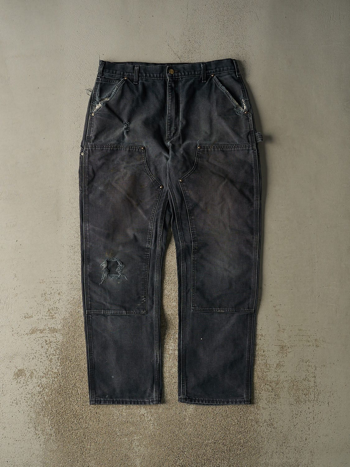 Vintage 90s Faded Black Carhartt Double Knee Carpenter Pants (35x32)