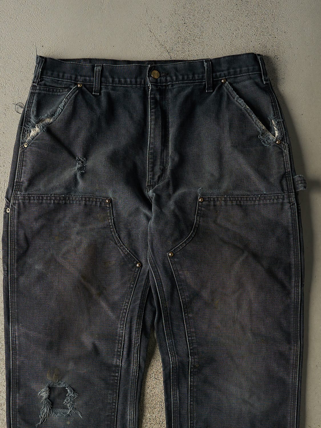 Vintage 90s Faded Black Carhartt Double Knee Carpenter Pants (35x32)