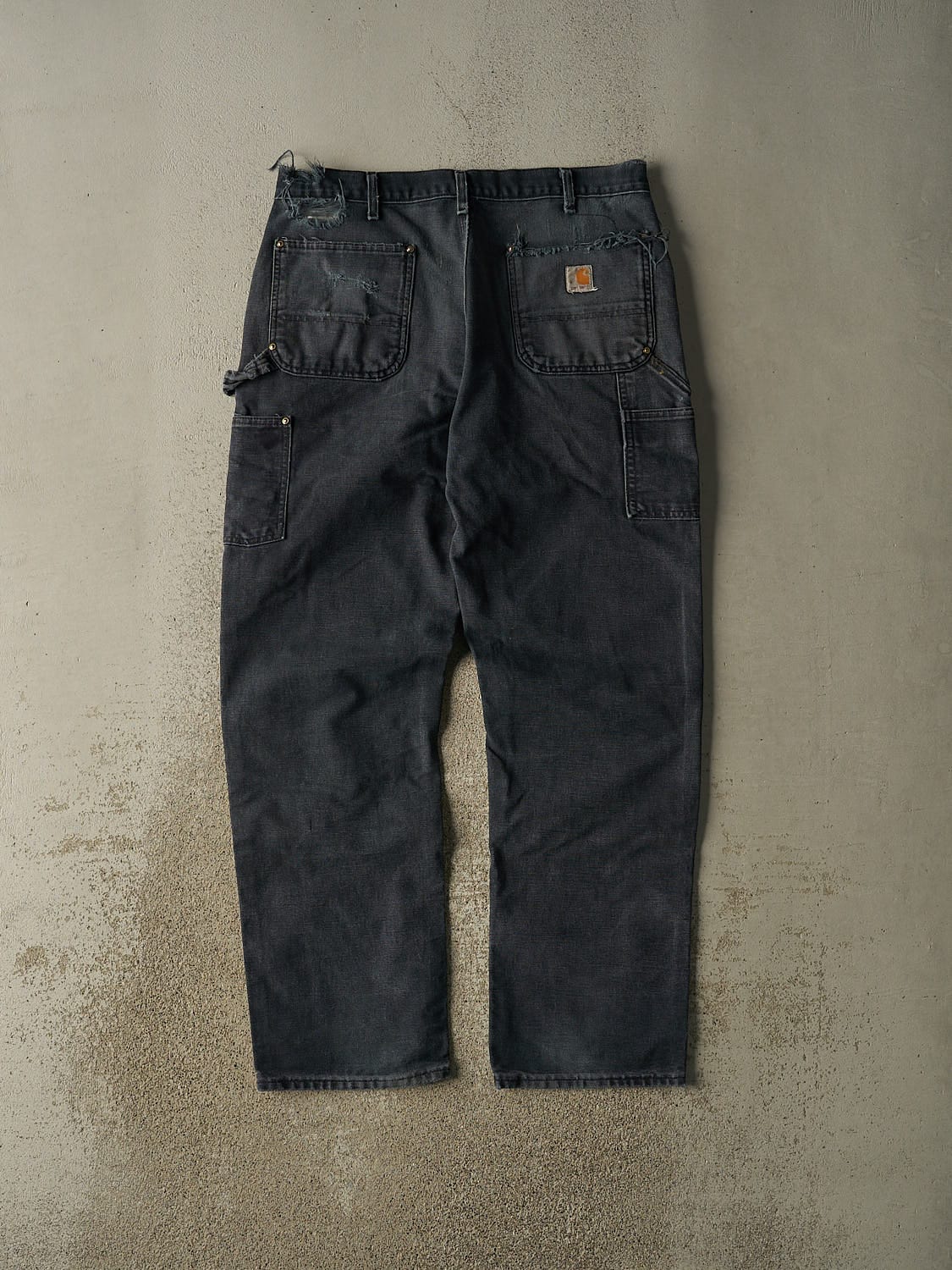 Vintage 90s Faded Black Carhartt Double Knee Carpenter Pants (35x32)