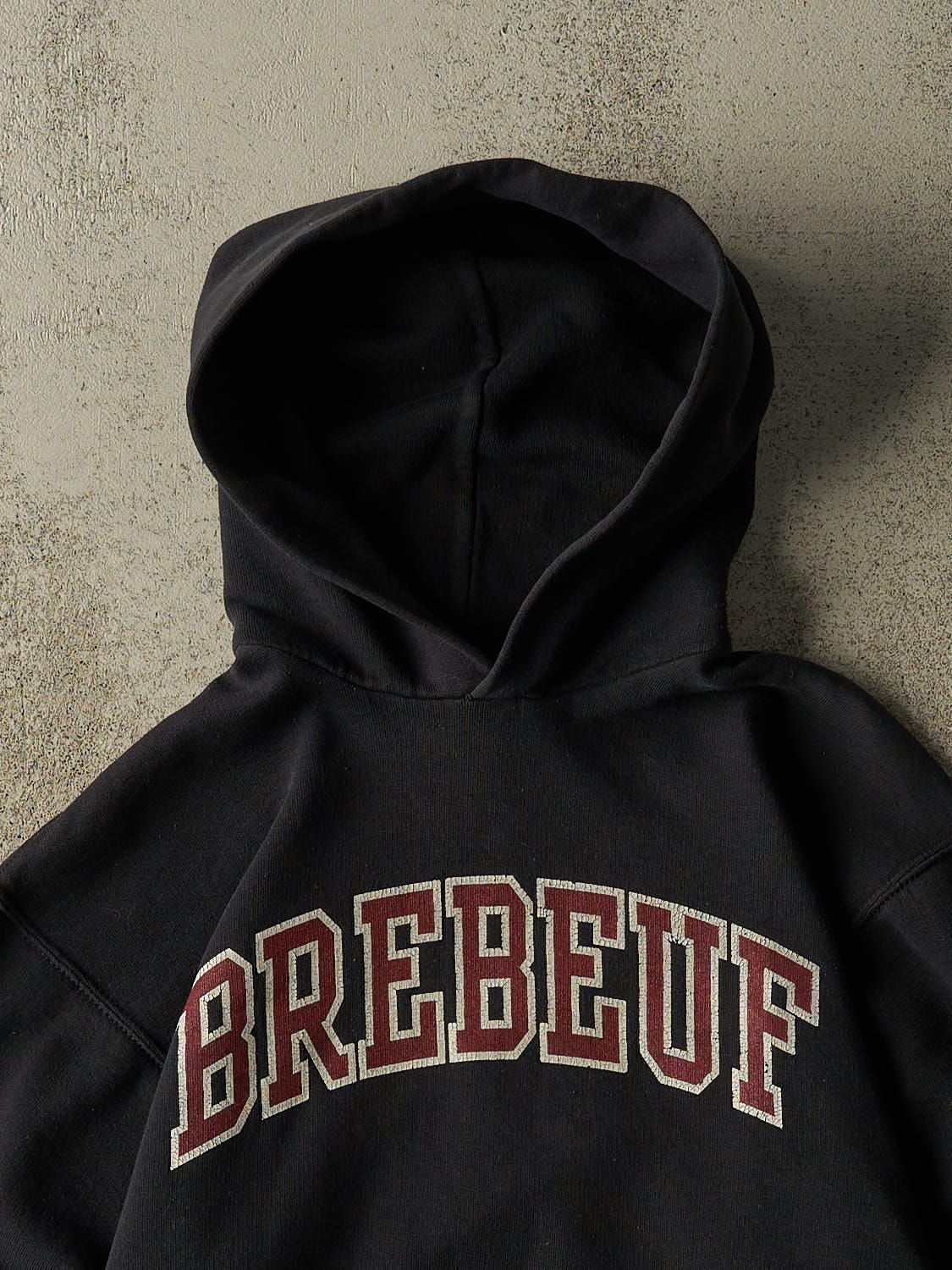 Vintage Y2K Faded Black Russell Athletic Brebeuf Hoodie (S)