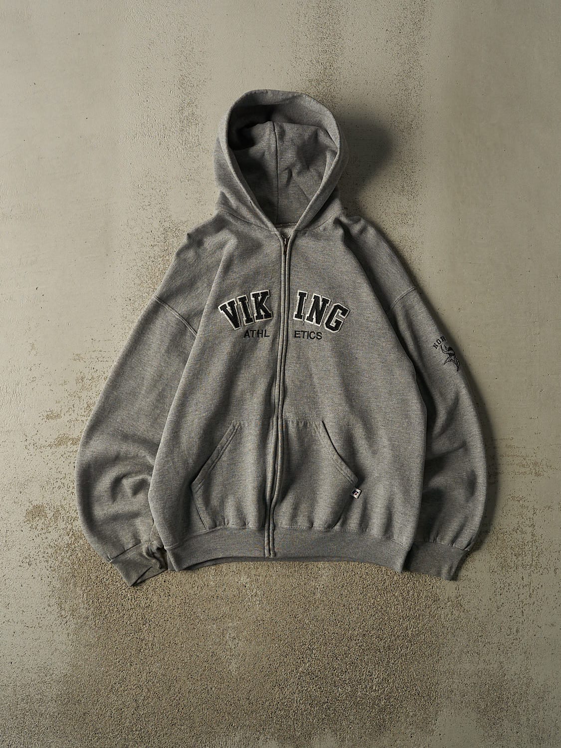 Vintage Y2K Grey Russell Athletic North Viking Zip Up Hoodie (M/L)