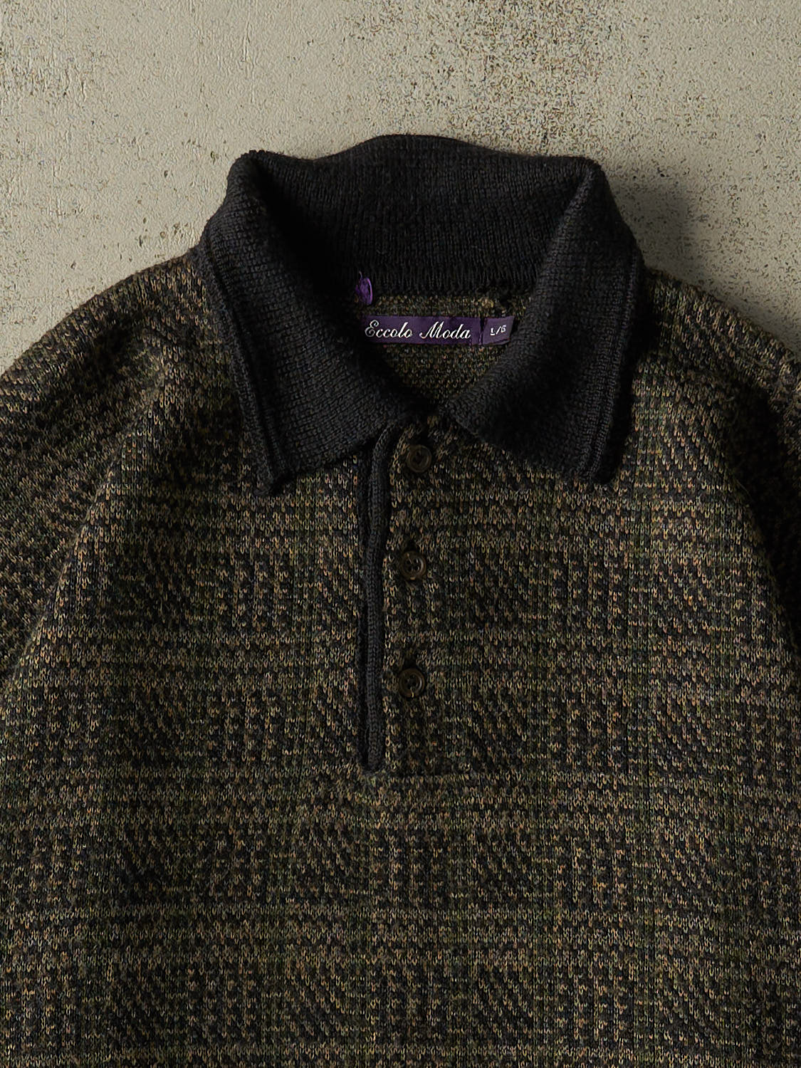 Vintage 80s Brown Quarter Button Knit Sweater (L/XL)