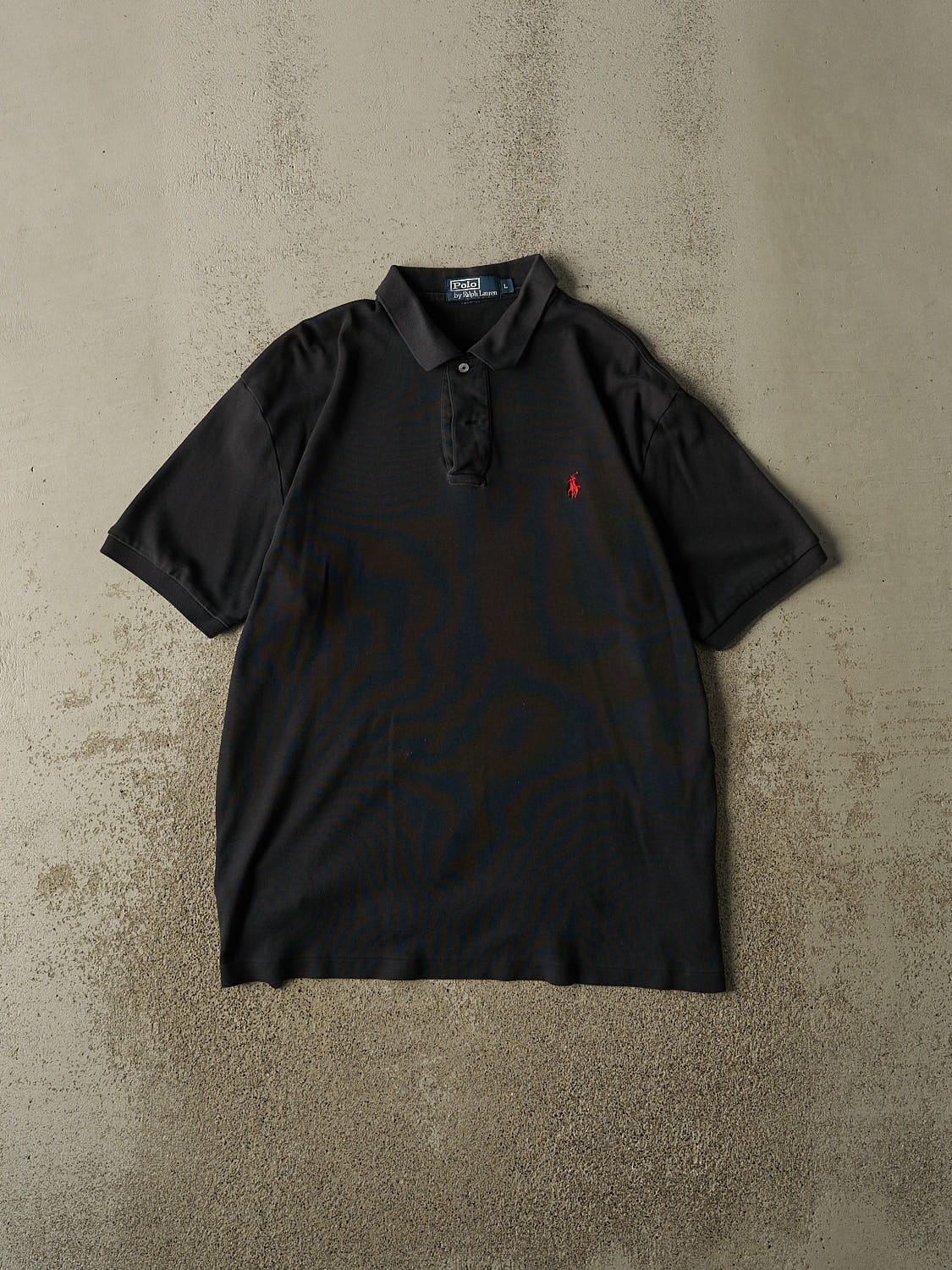 Vintage 90s Faded Black Polo Quarter Button Tee (L)