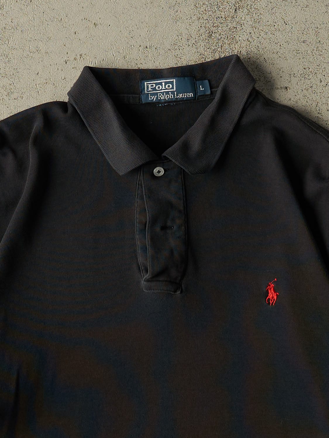 Vintage 90s Faded Black Polo Quarter Button Tee (L)