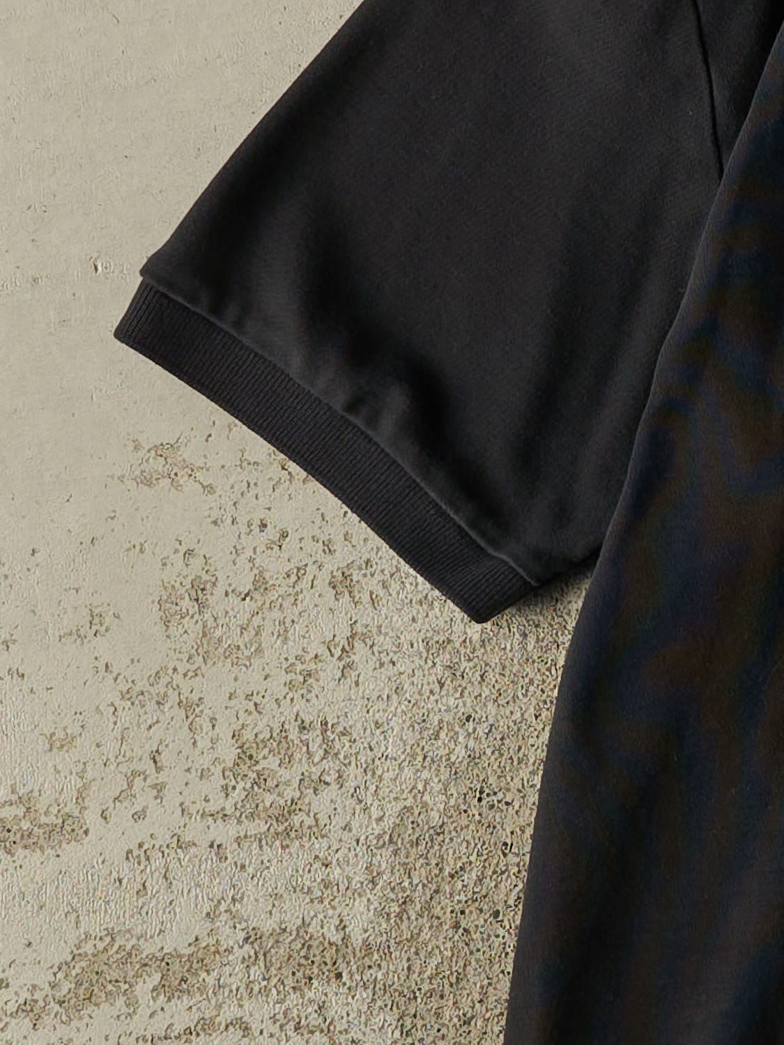 Vintage 90s Faded Black Polo Quarter Button Tee (L)