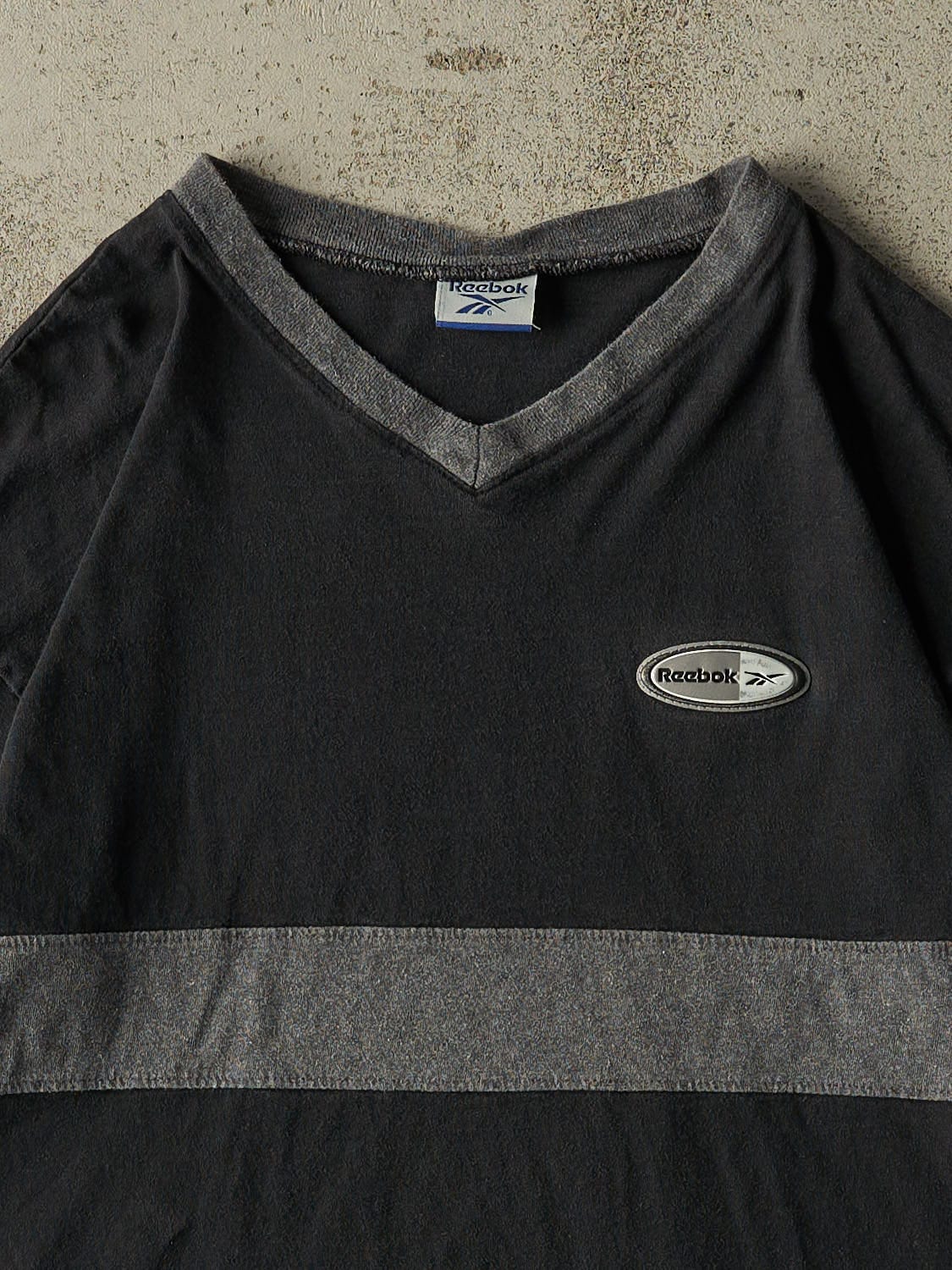 Vintage Y2K Faded Black Reebok Logo Tee (L/XL)