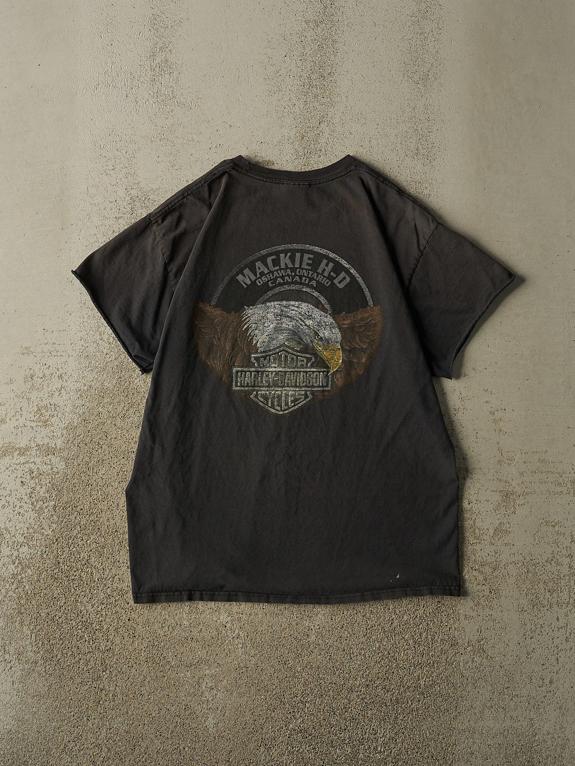 Vintage 12' Faded Black Harley Davidson Oshawa, ON Tee (L)