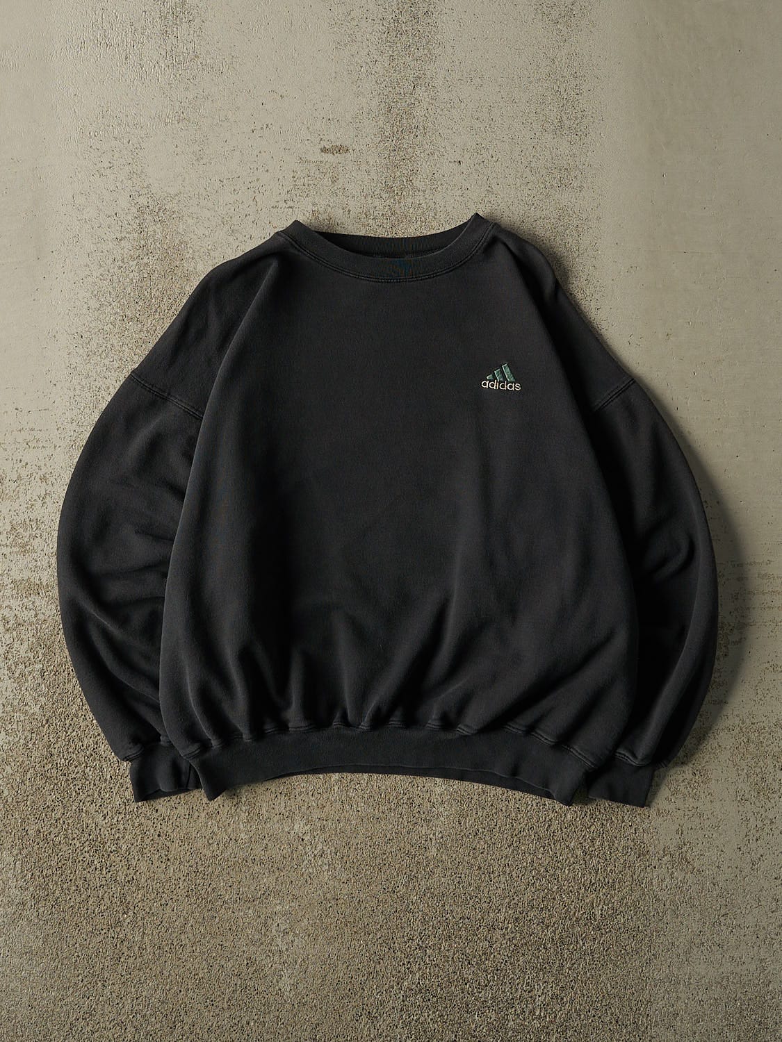 Vintage 90s Faded Black Adidas Logo Crewneck (M/L)