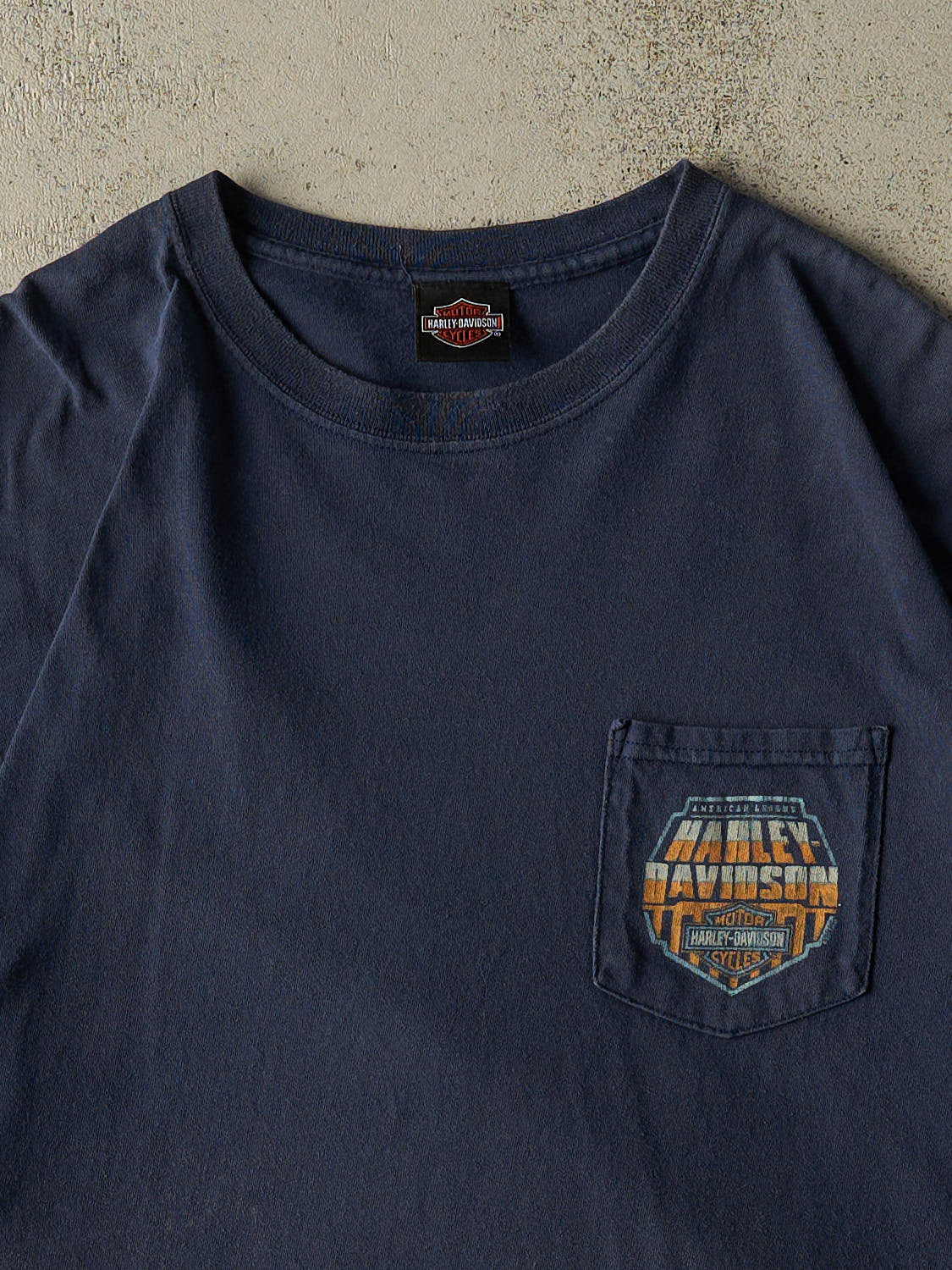 Vintage Y2K Navy Blue Harley Davidson Okinawa Japan Pocket Tee (XL)