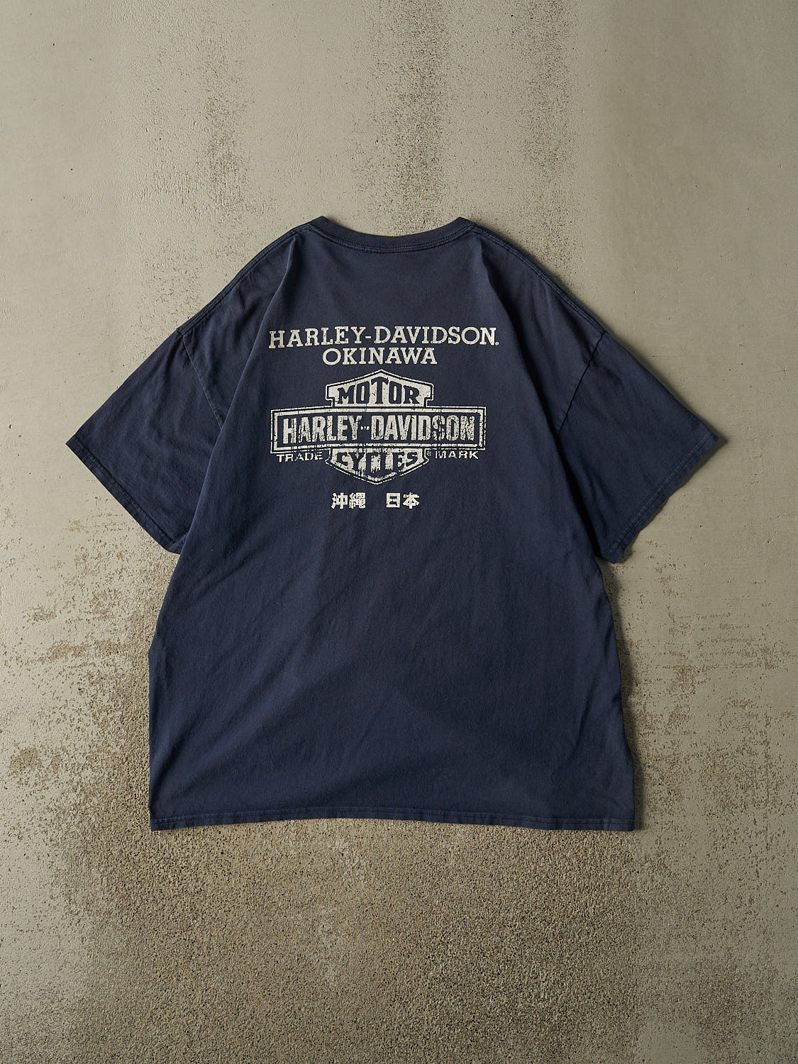 Vintage Y2K Navy Blue Harley Davidson Okinawa Japan Pocket Tee (XL)