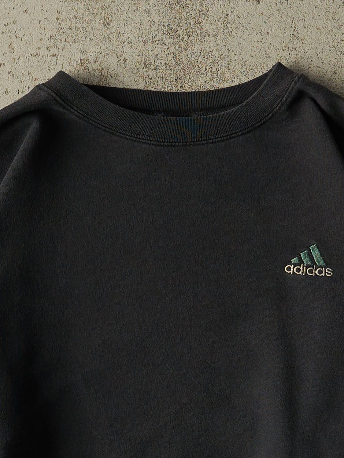 Vintage 90s Faded Black Adidas Logo Crewneck (M/L)