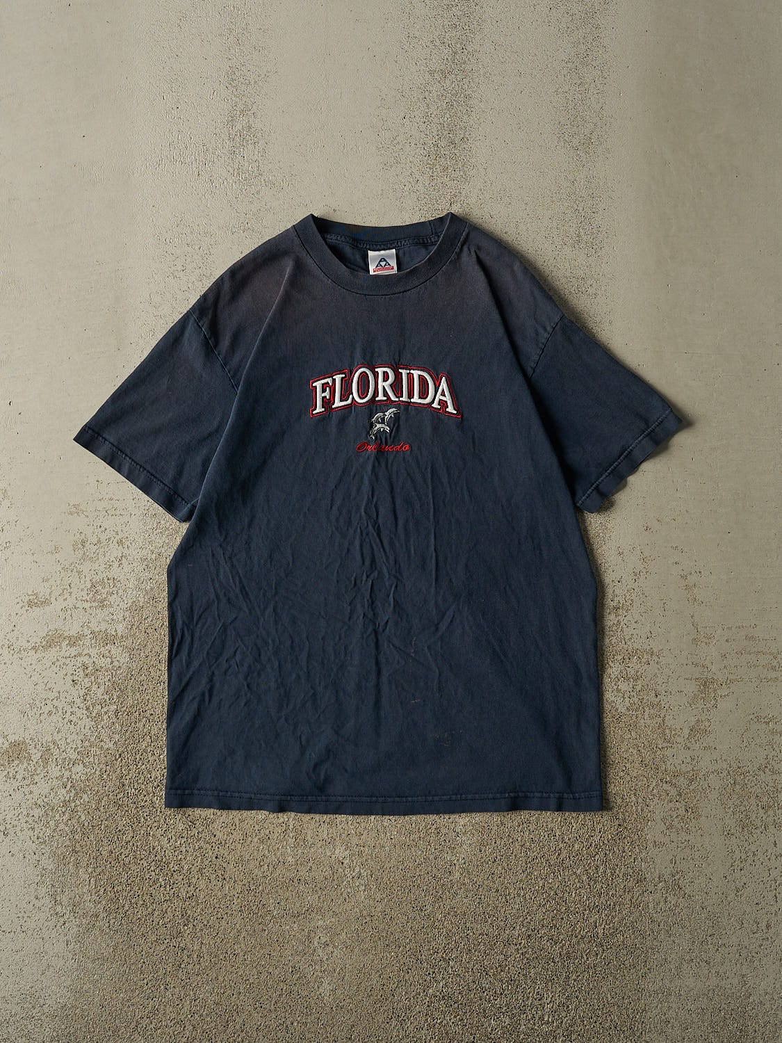 Vintage Y2K Navy Blue Orlando Florida Embroidered Tee (L)