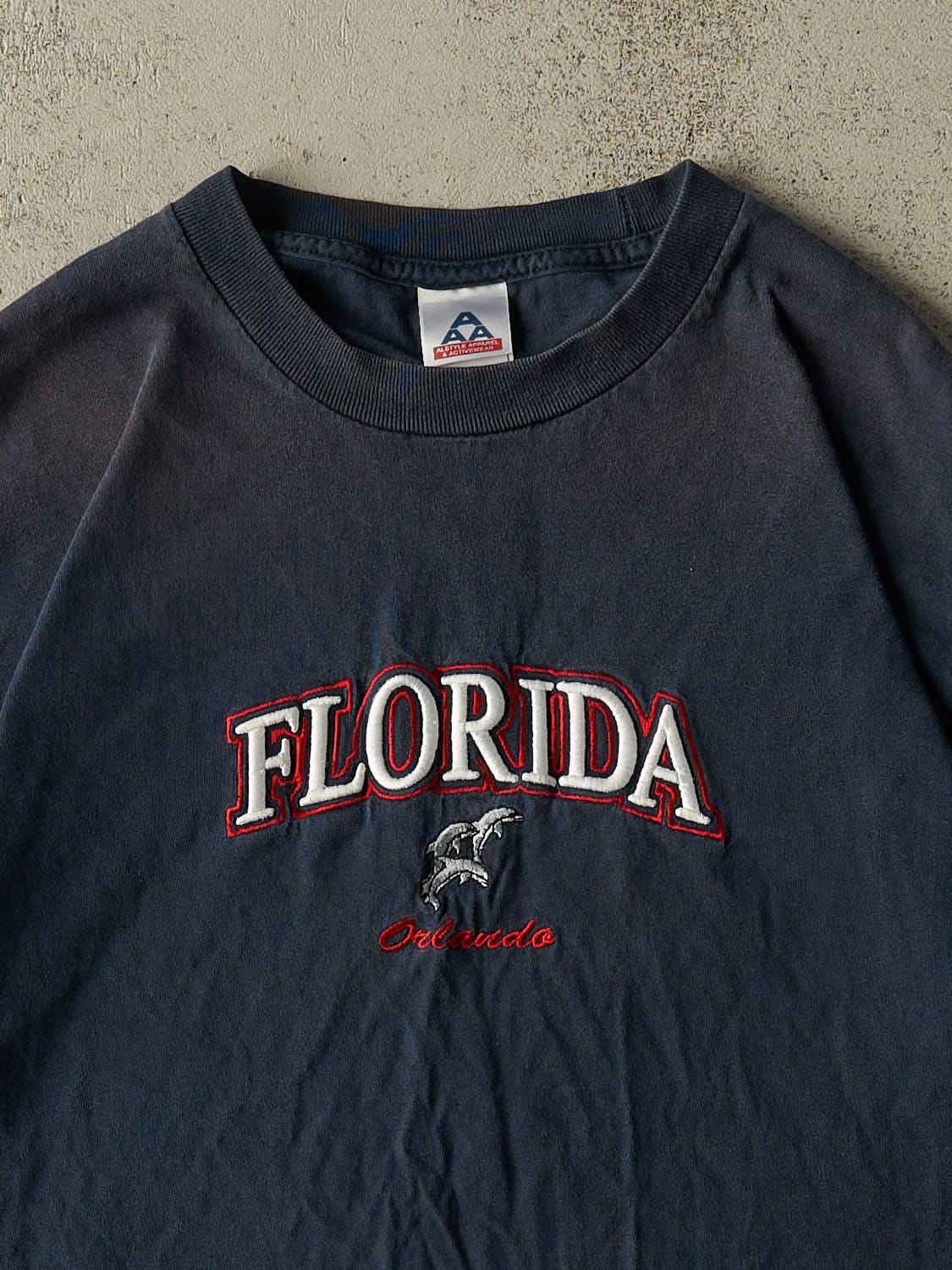 Vintage Y2K Navy Blue Orlando Florida Embroidered Tee (L)