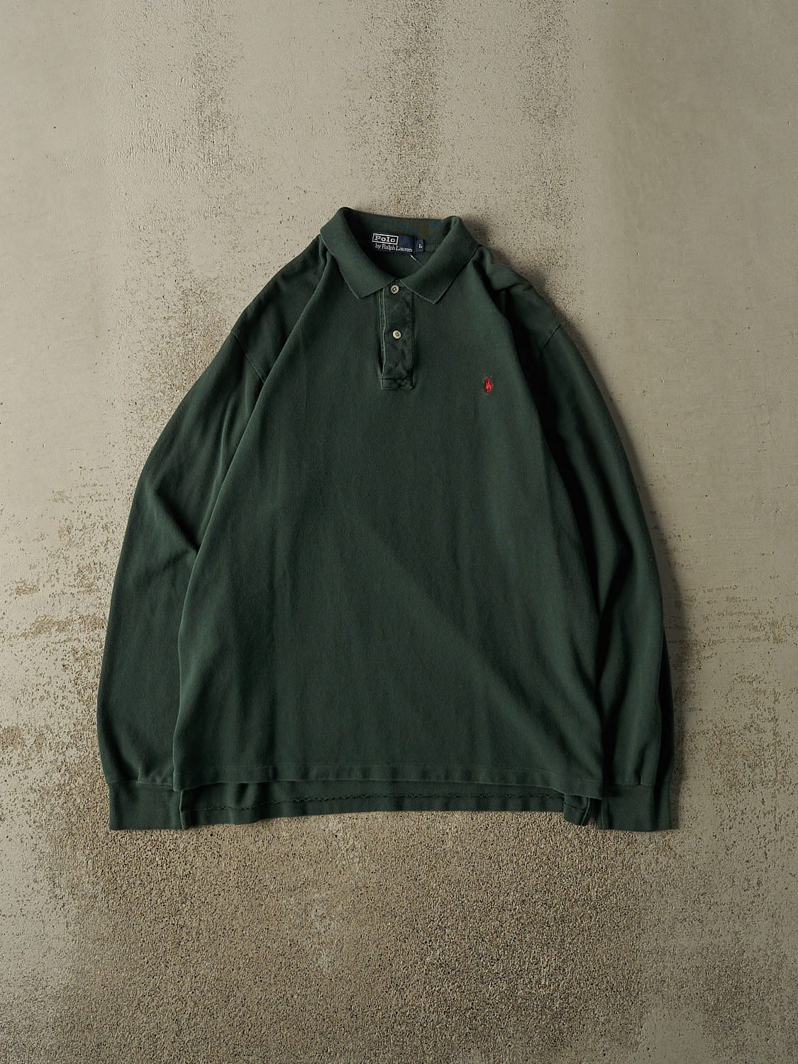 Vintage 90s Green Polo Quarter Button Long Sleeve (L)
