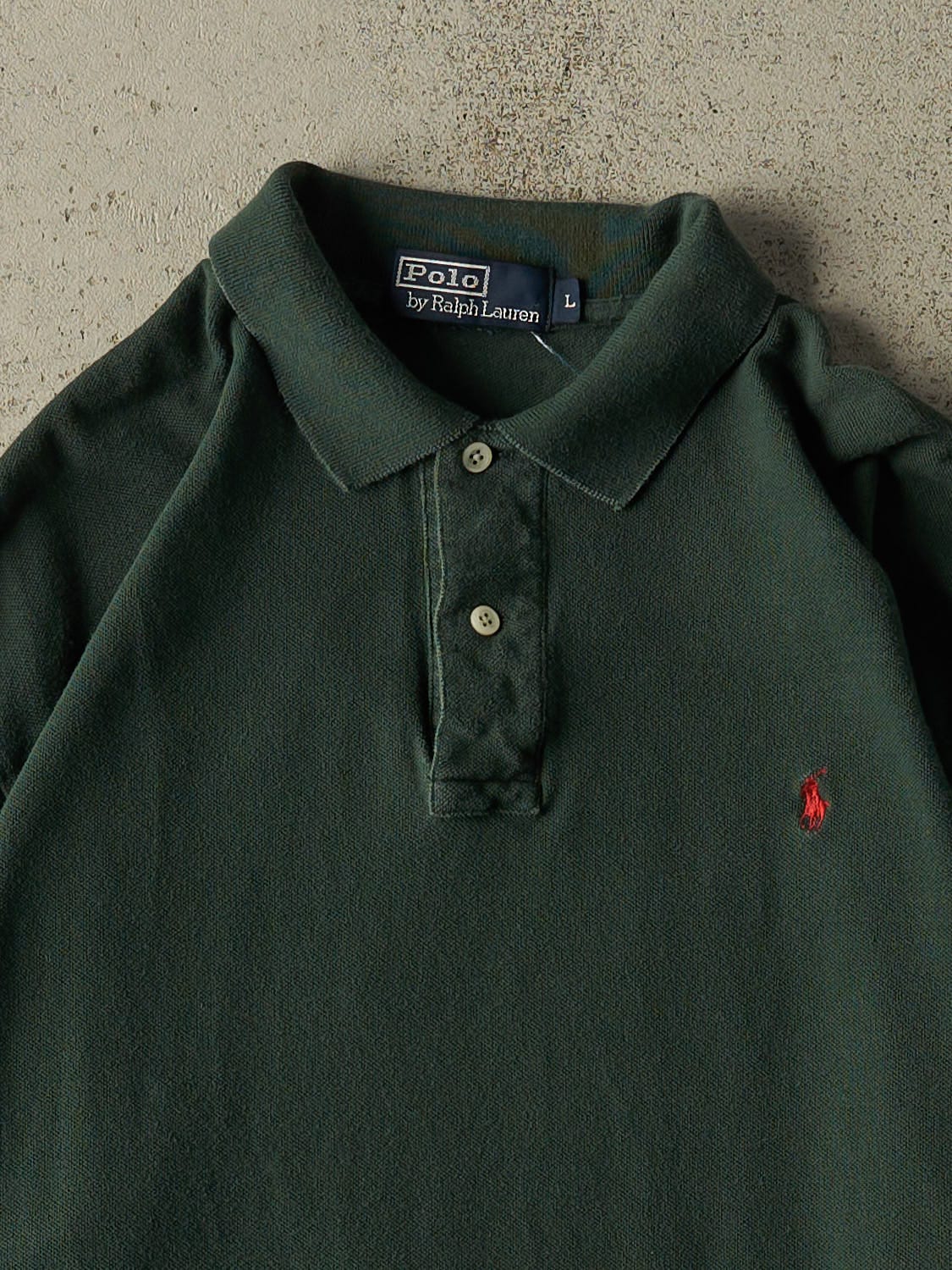 Vintage 90s Green Polo Quarter Button Long Sleeve (L)