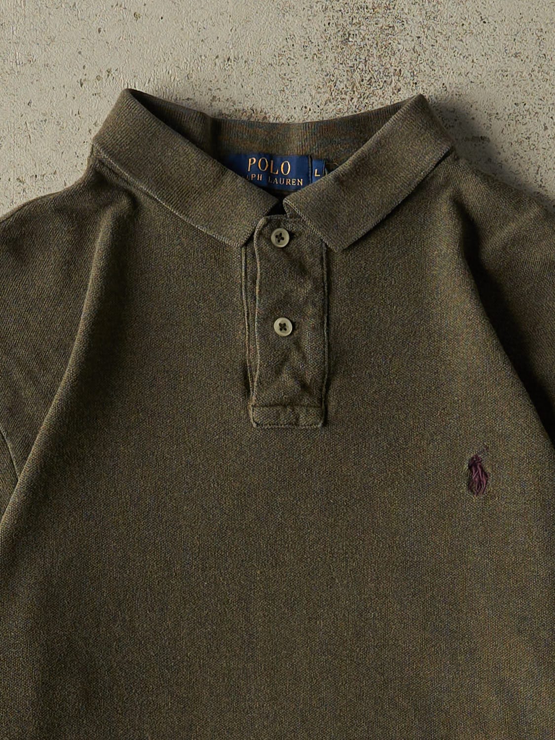 Vintage Y2K Green Polo Quarter Button Long Sleeve (M/L)