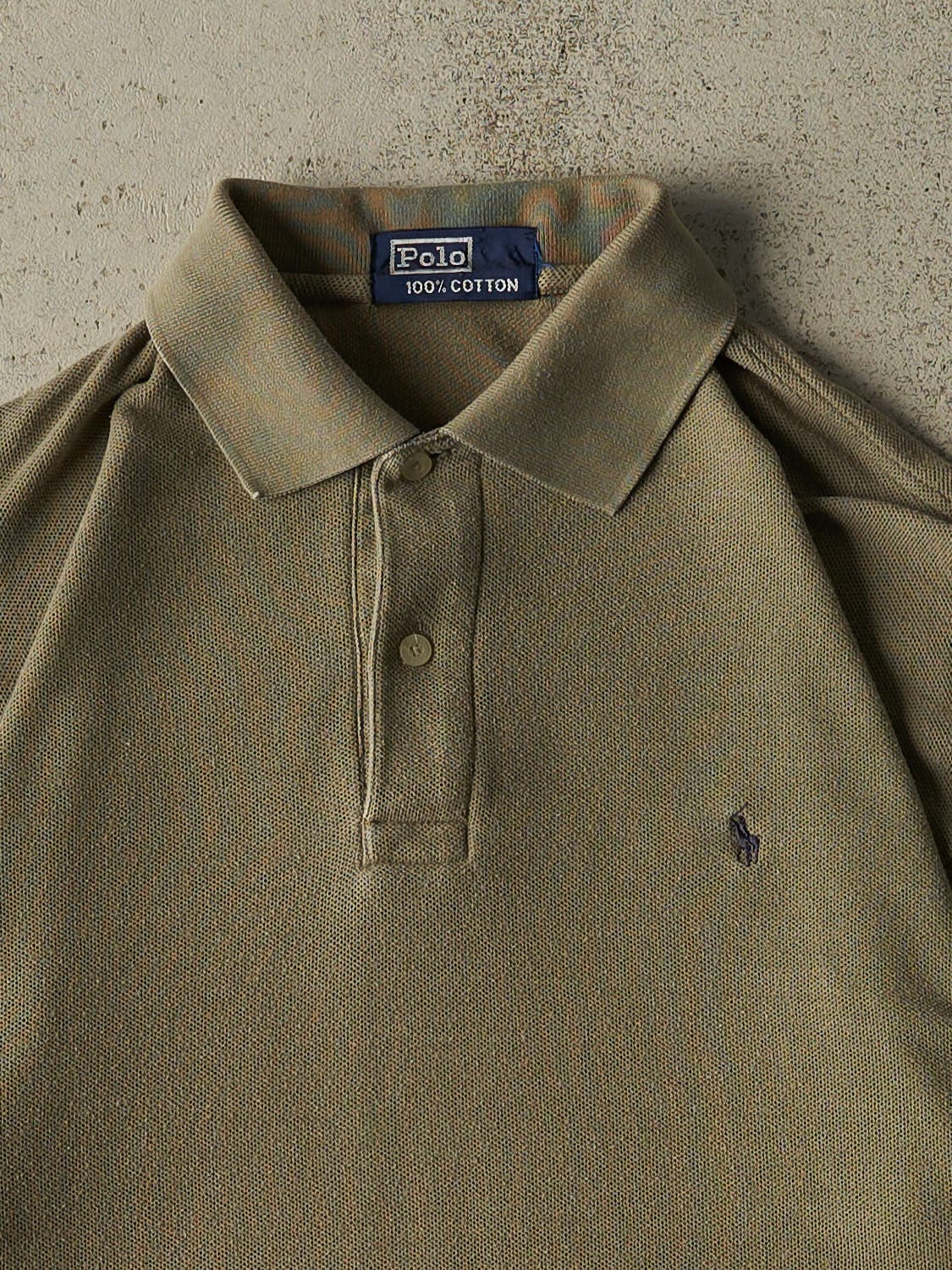 Vintage 90s Beige Polo Quarter Button Tee (L/XL)