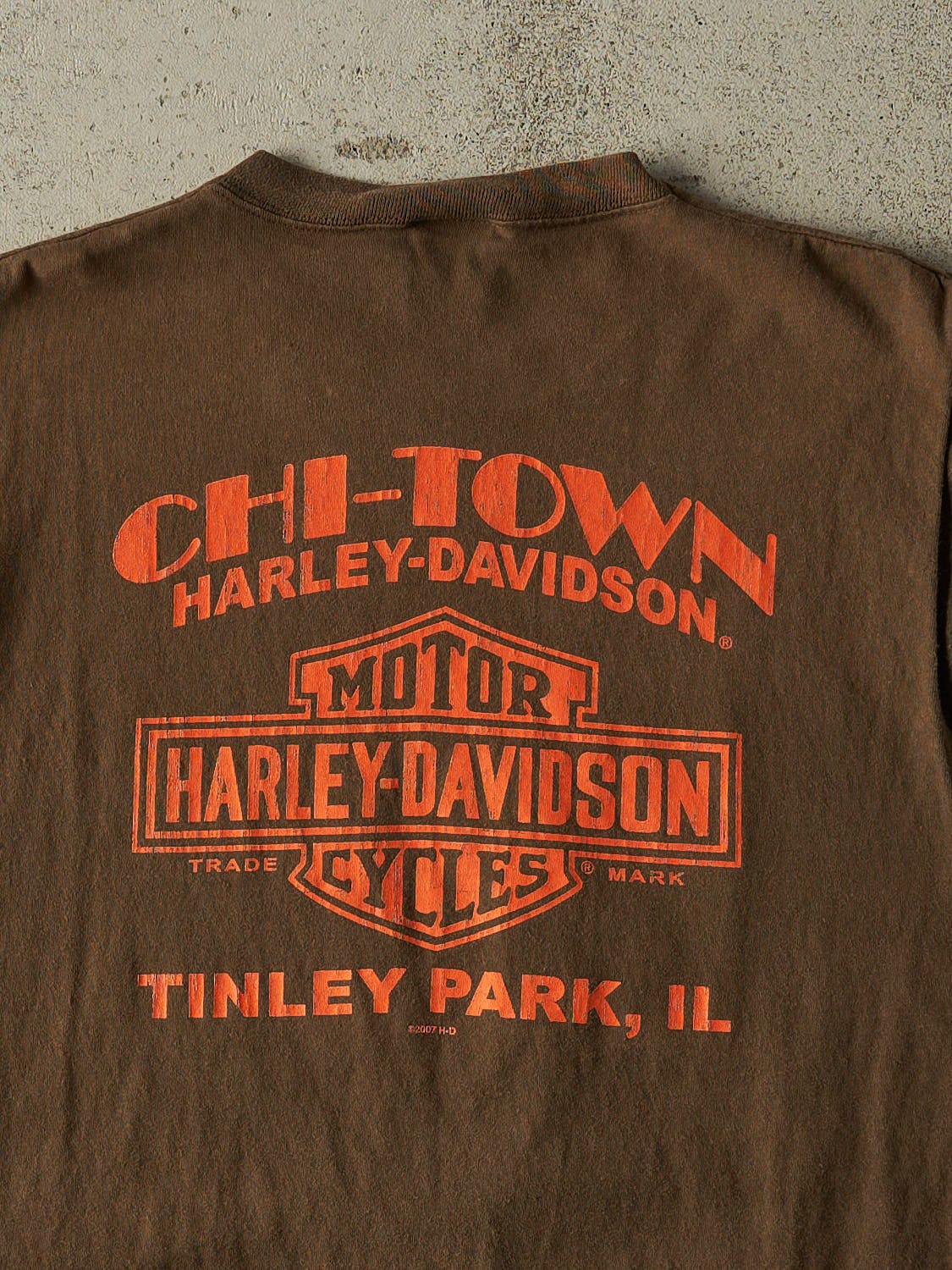 Vintage 07' Brown Harley Davidson Tinley Park IL Tank (L/XL)