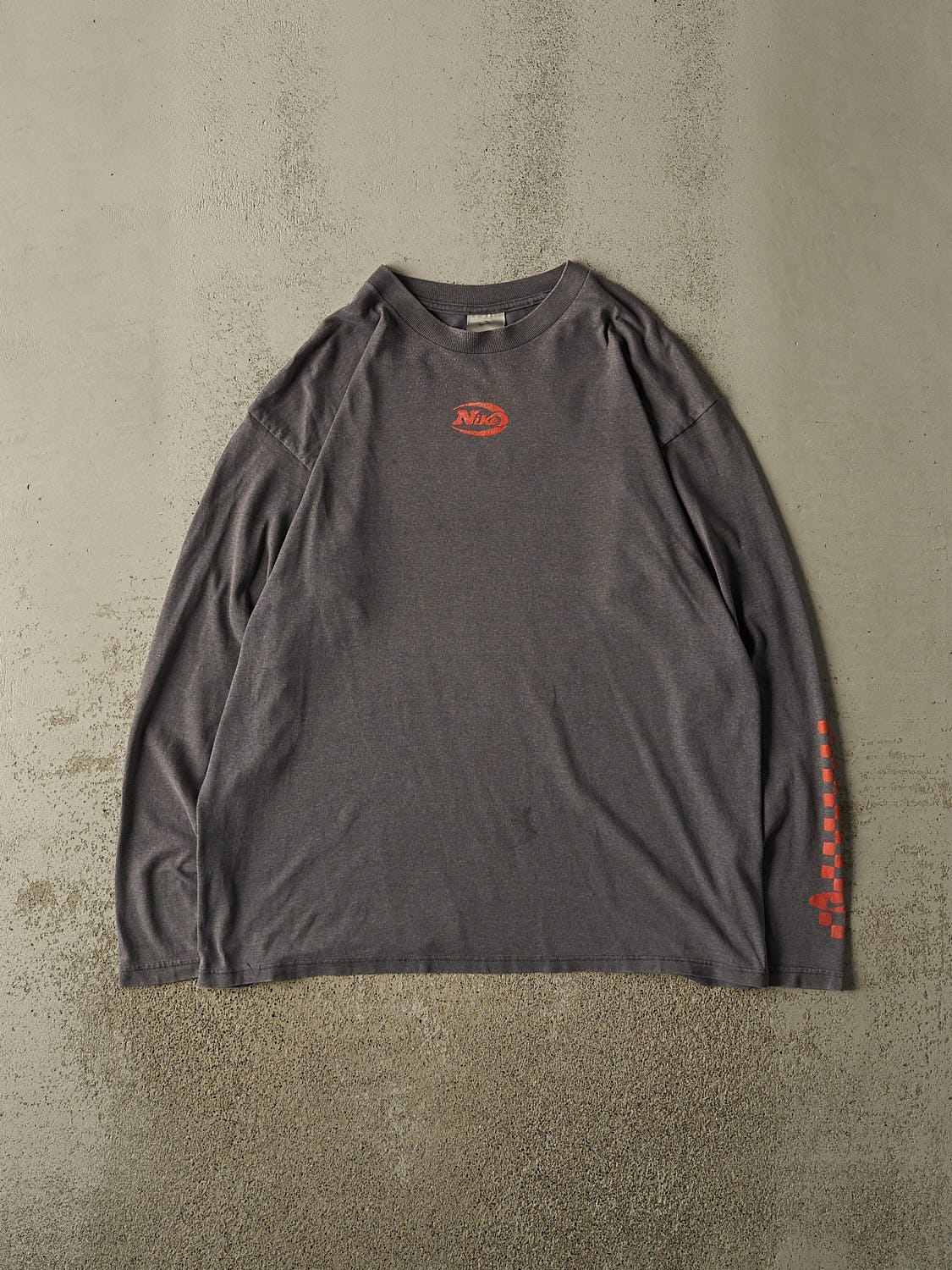 Vintage Y2K Charcoal Grey Nike Logo Long Sleeve (XL)