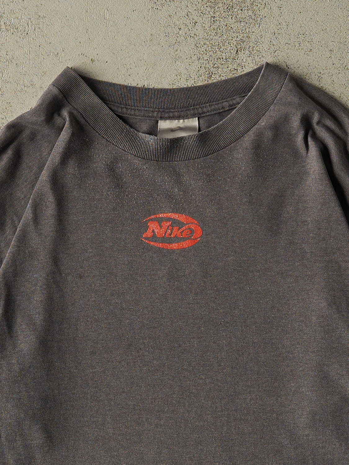 Vintage Y2K Charcoal Grey Nike Logo Long Sleeve (XL)