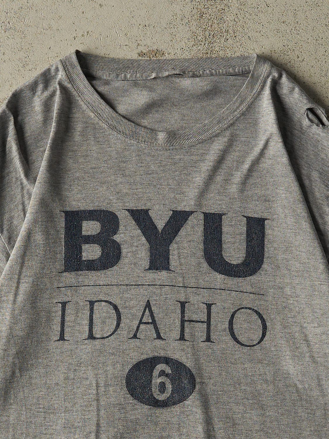 Vintage Y2K Grey Brigham Young University Idaho Tee (L/XL)