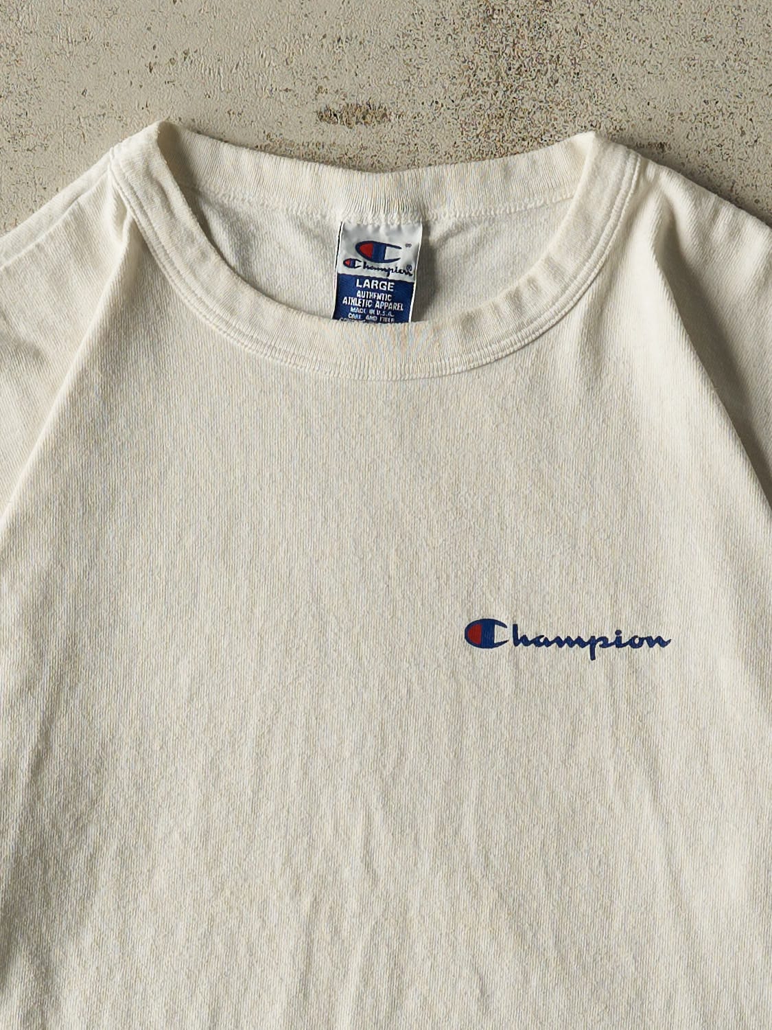 Vintage 90s White Champion Logo Tee (L)