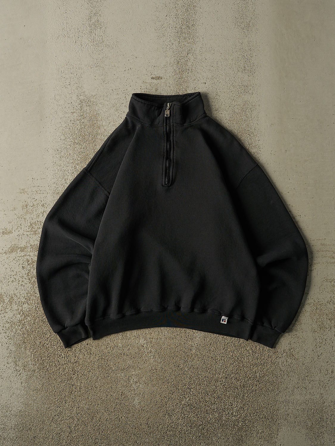 Vintage 90s Black Russell Athletic Blank Quarter Zip Sweater (S)