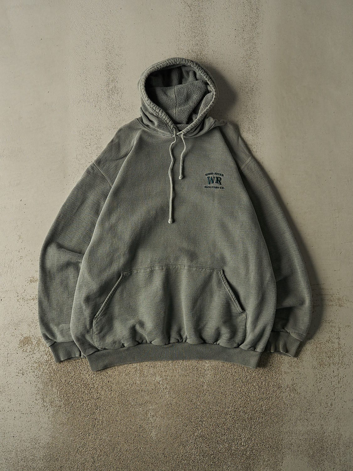 Vintage 90s Washed Green Wind River Embroidered Hoodie (XXL)