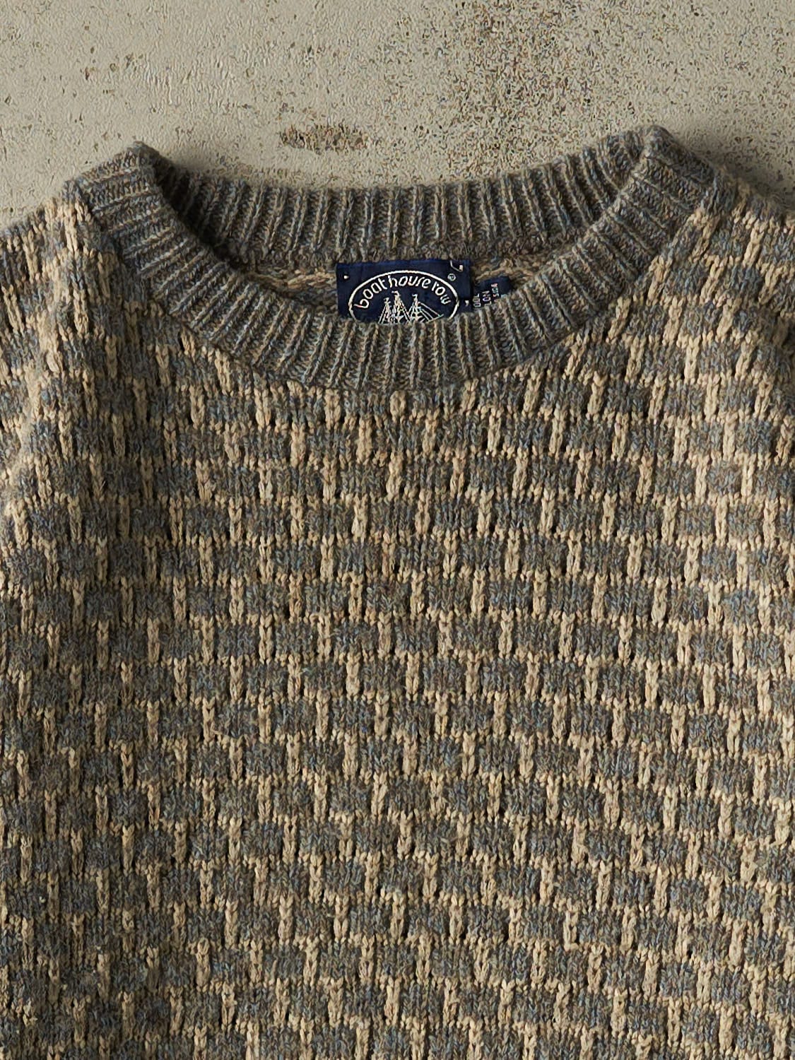 Vintage 80s Beige & Grey Box Weave Patterned Knit (S/M)