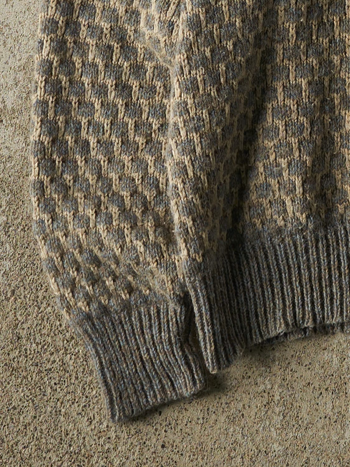 Vintage 80s Beige & Grey Box Weave Patterned Knit (S/M)
