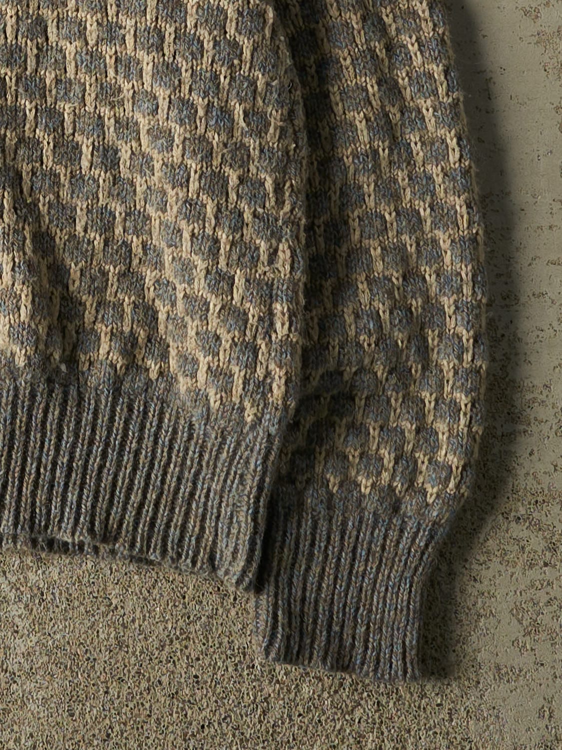 Vintage 80s Beige & Grey Box Weave Patterned Knit (S/M)