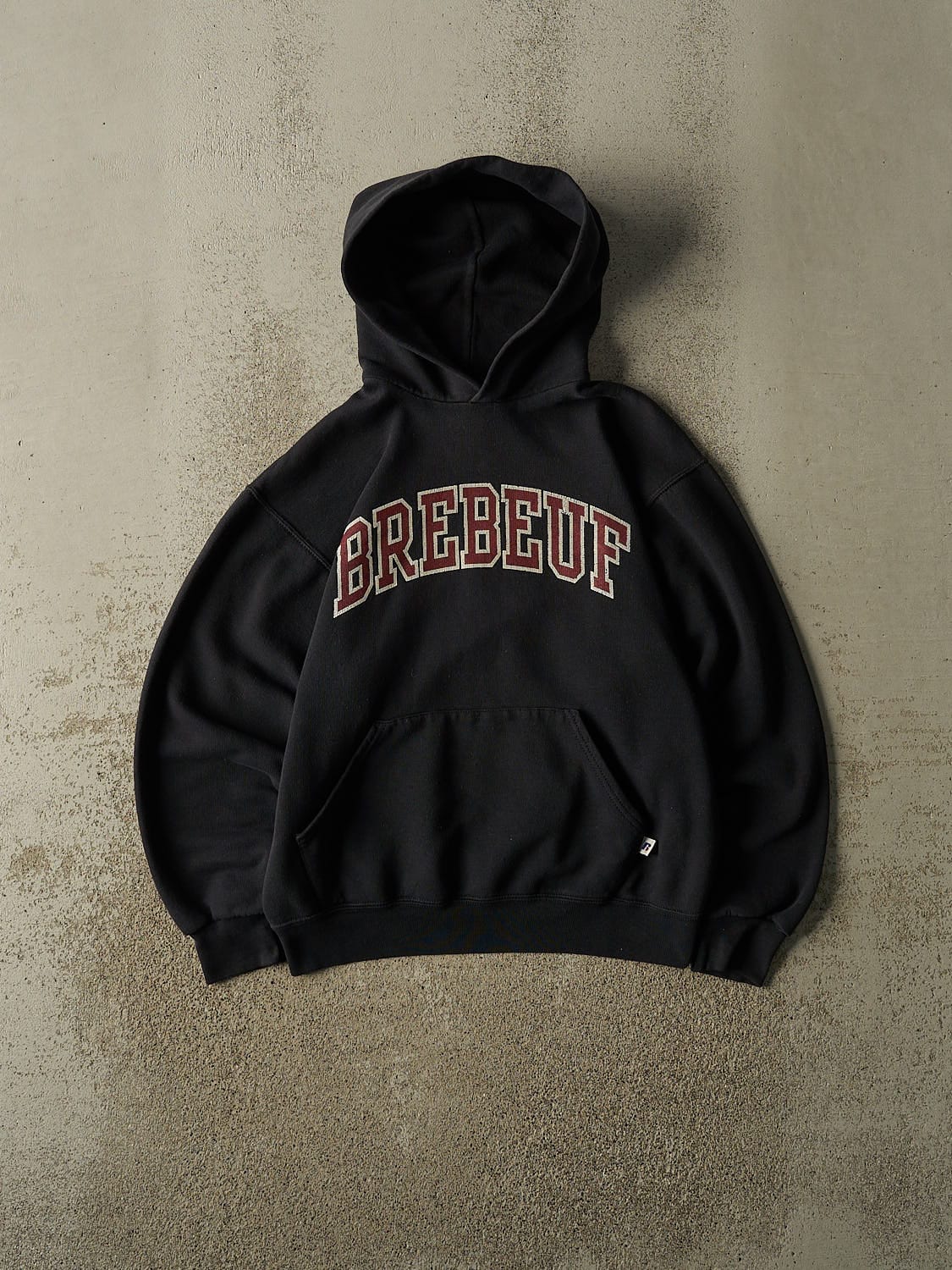 Vintage Y2K Faded Black Russell Athletic Brebeuf Hoodie (S)