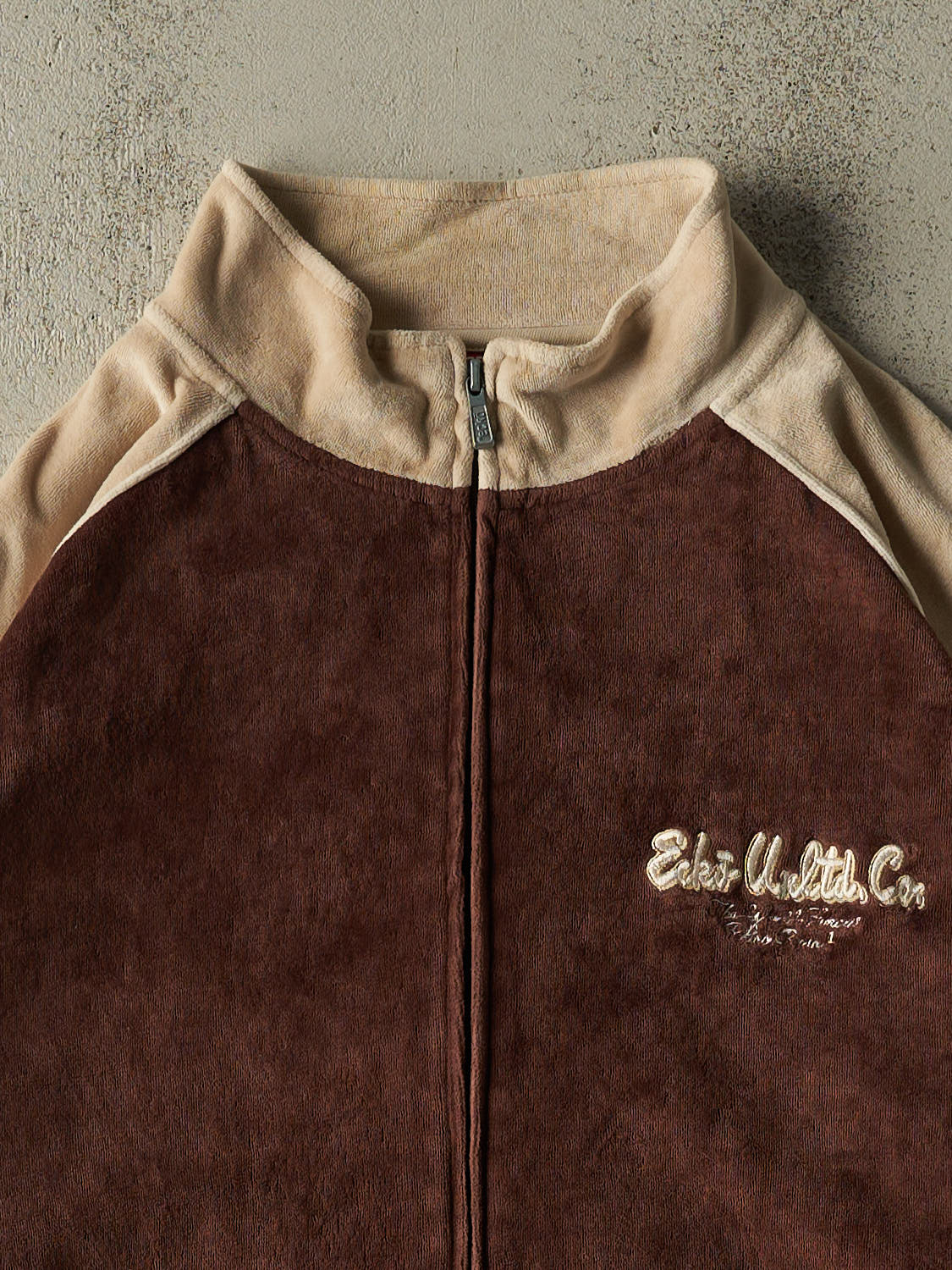 Vintage Y2K Brown Ecko Velour Zip Up Track Sweater (XXL)