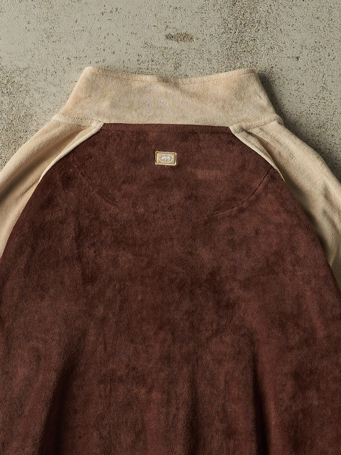 Vintage Y2K Brown Ecko Velour Zip Up Track Sweater (XXL)