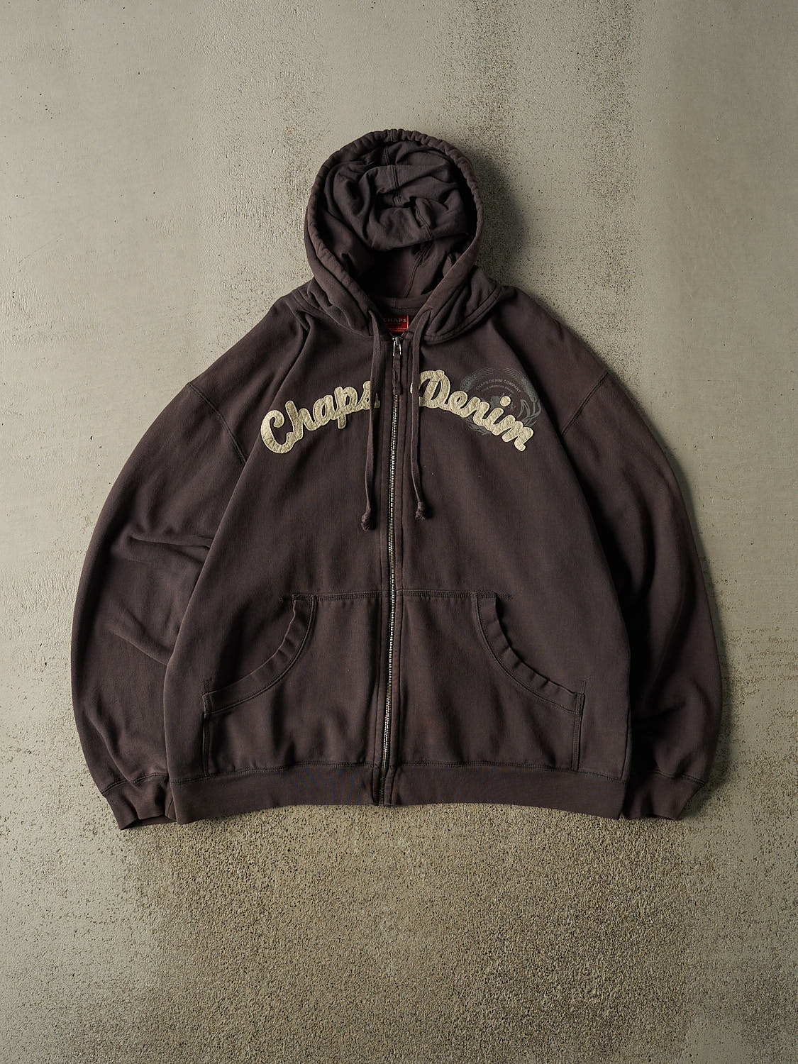 Vintage Y2K Charcoal Grey Chaps Denim Embroidered Zip Up Hoodie (XL/XXL)