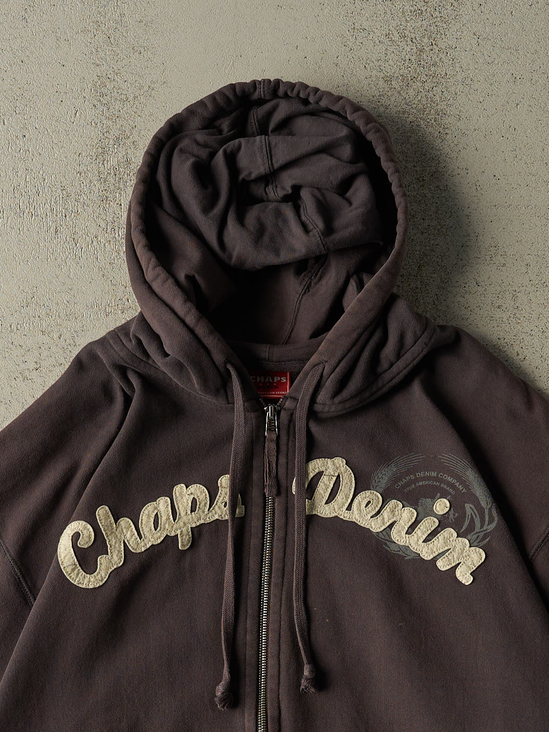 Vintage Y2K Charcoal Grey Chaps Denim Embroidered Zip Up Hoodie (XL/XXL)
